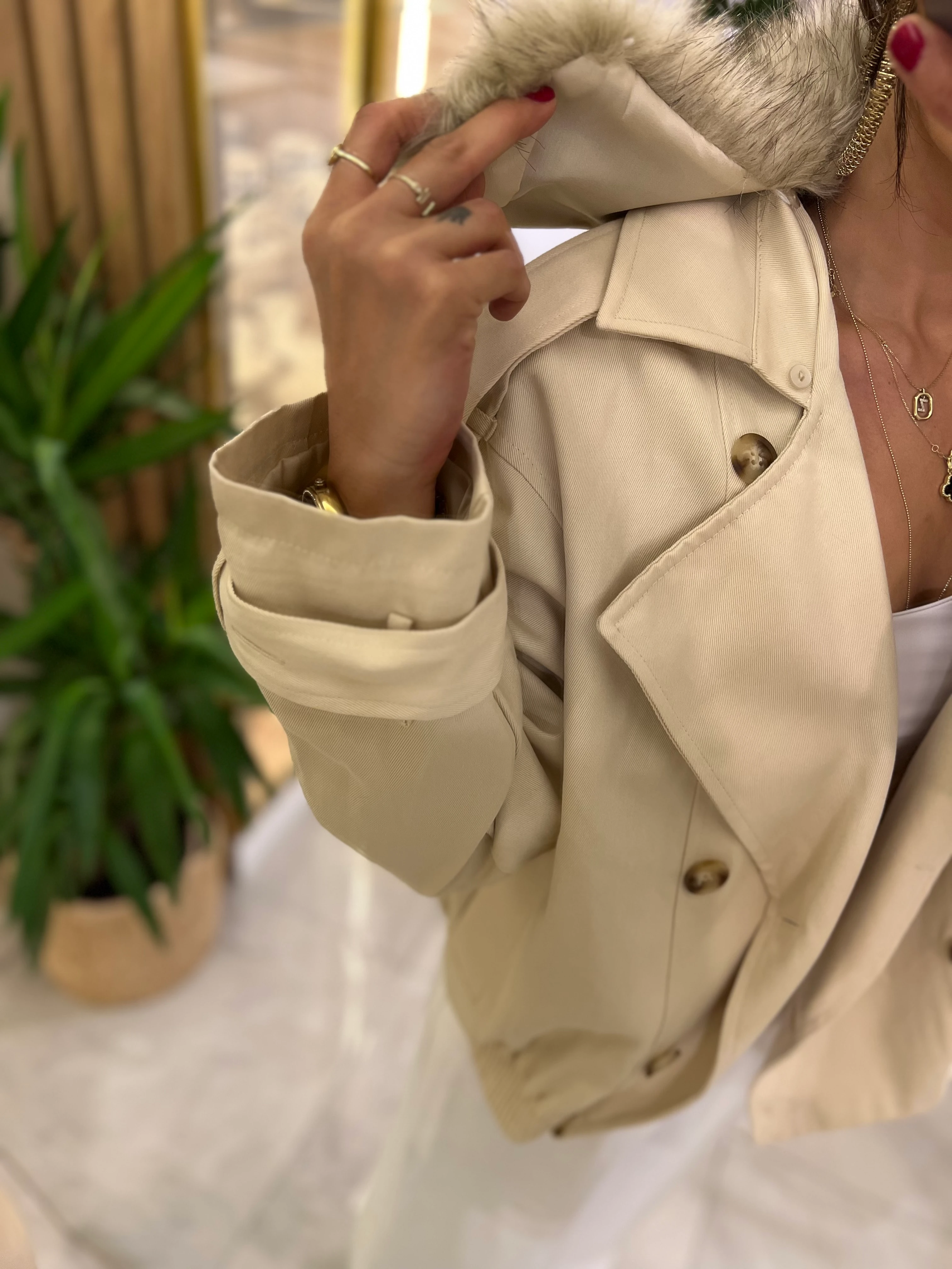 Kürk Detay Trench Coat 