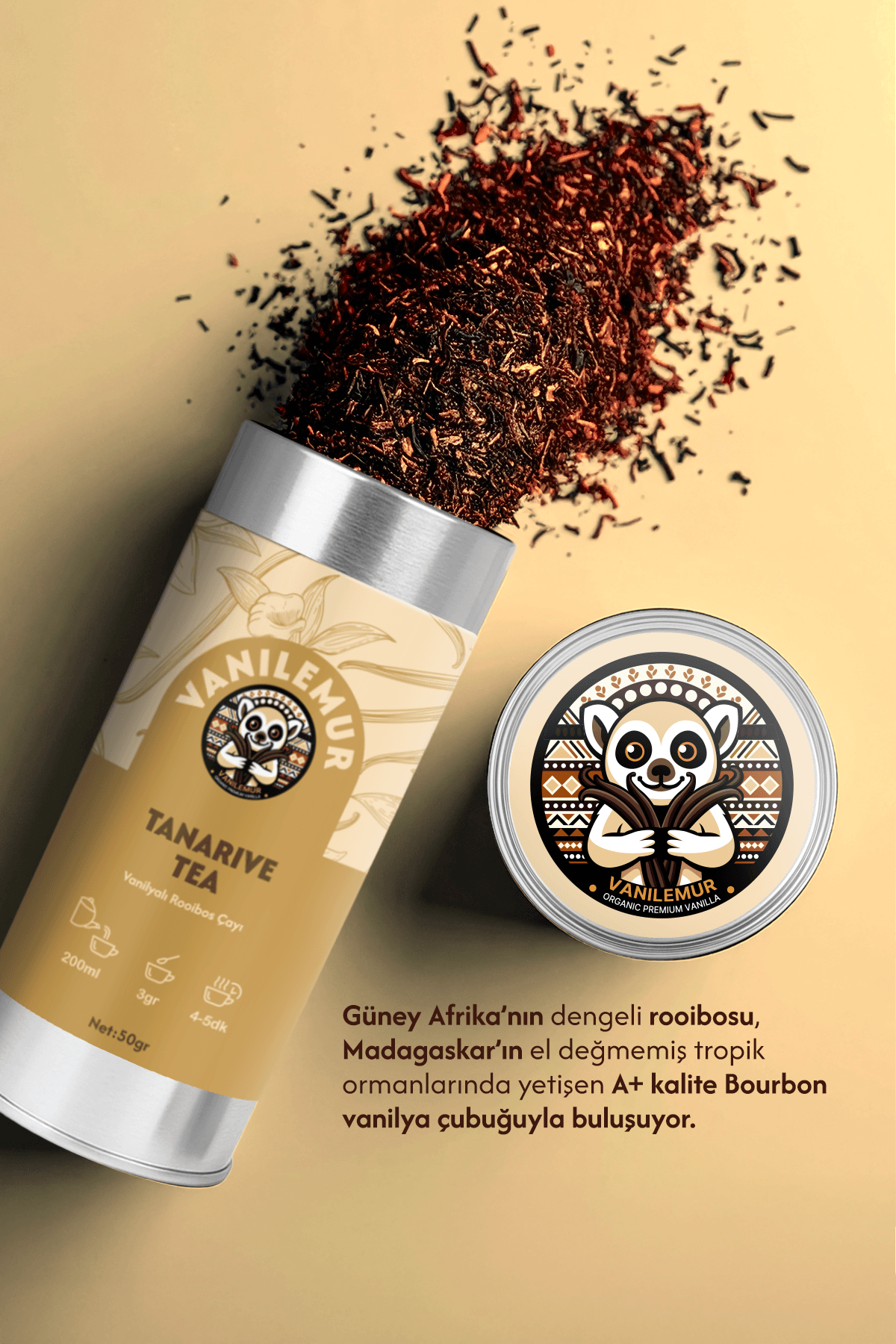 Vanilemur Rooibos Vanilya Çayı 50g – Doğal Aromalı, Hafif ve Kafeinsiz