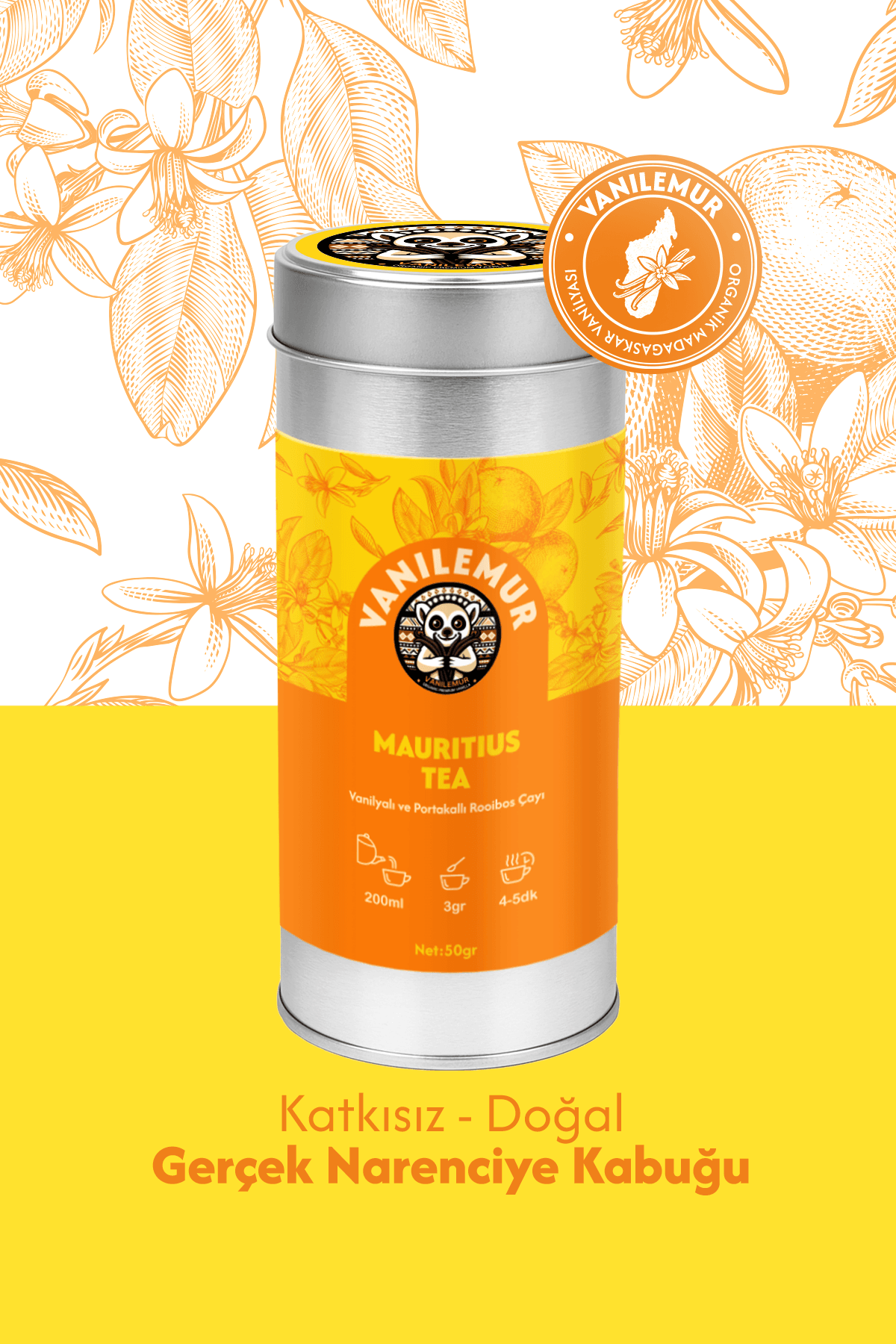 Vanilemur Rooibos Portakal & Vanilya Çayı 50g – Doğal Aromalı, Ferah ve Kafeinsiz