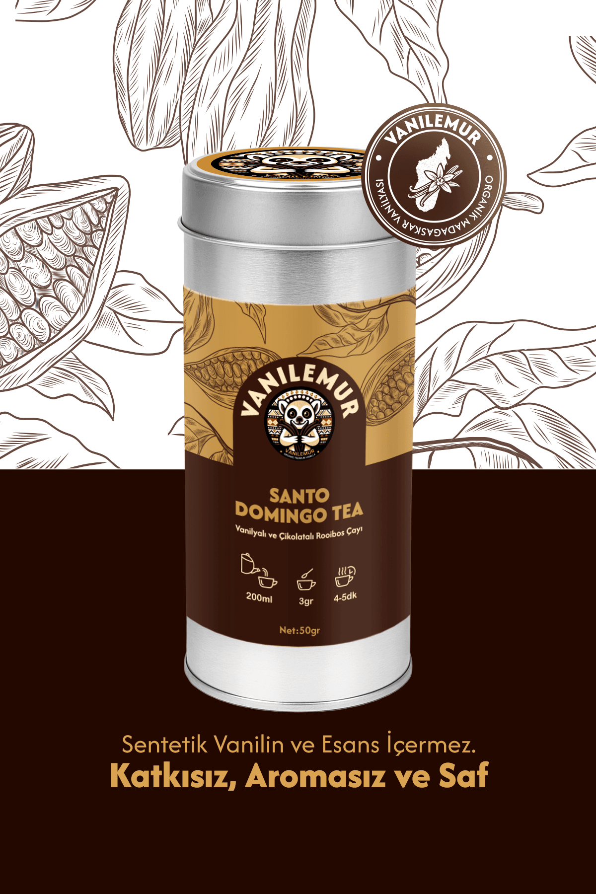 Vanilemur Rooibos Çikolata & Vanilya Çayı 50g – Doğal Aromalı, Kafeinsiz Keyif