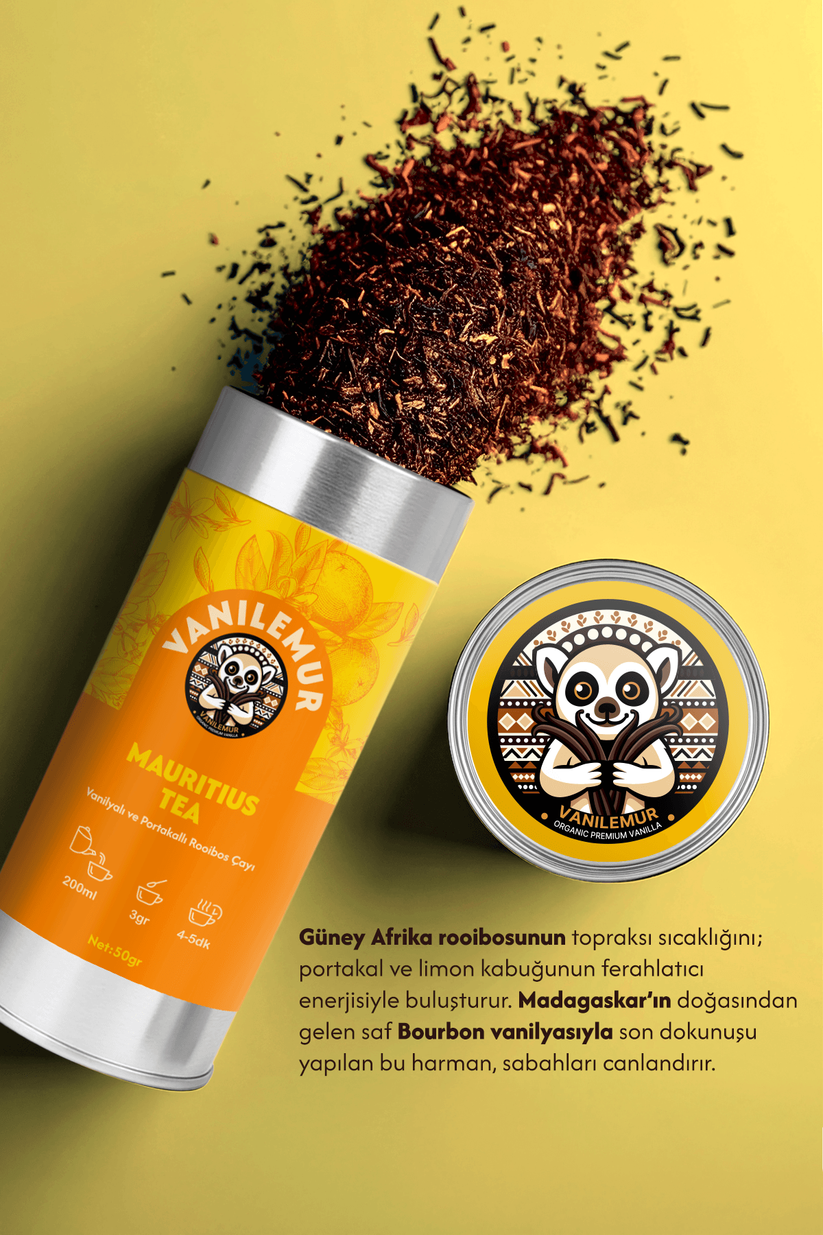 Vanilemur Rooibos Portakal & Vanilya Çayı 50g – Doğal Aromalı, Ferah ve Kafeinsiz