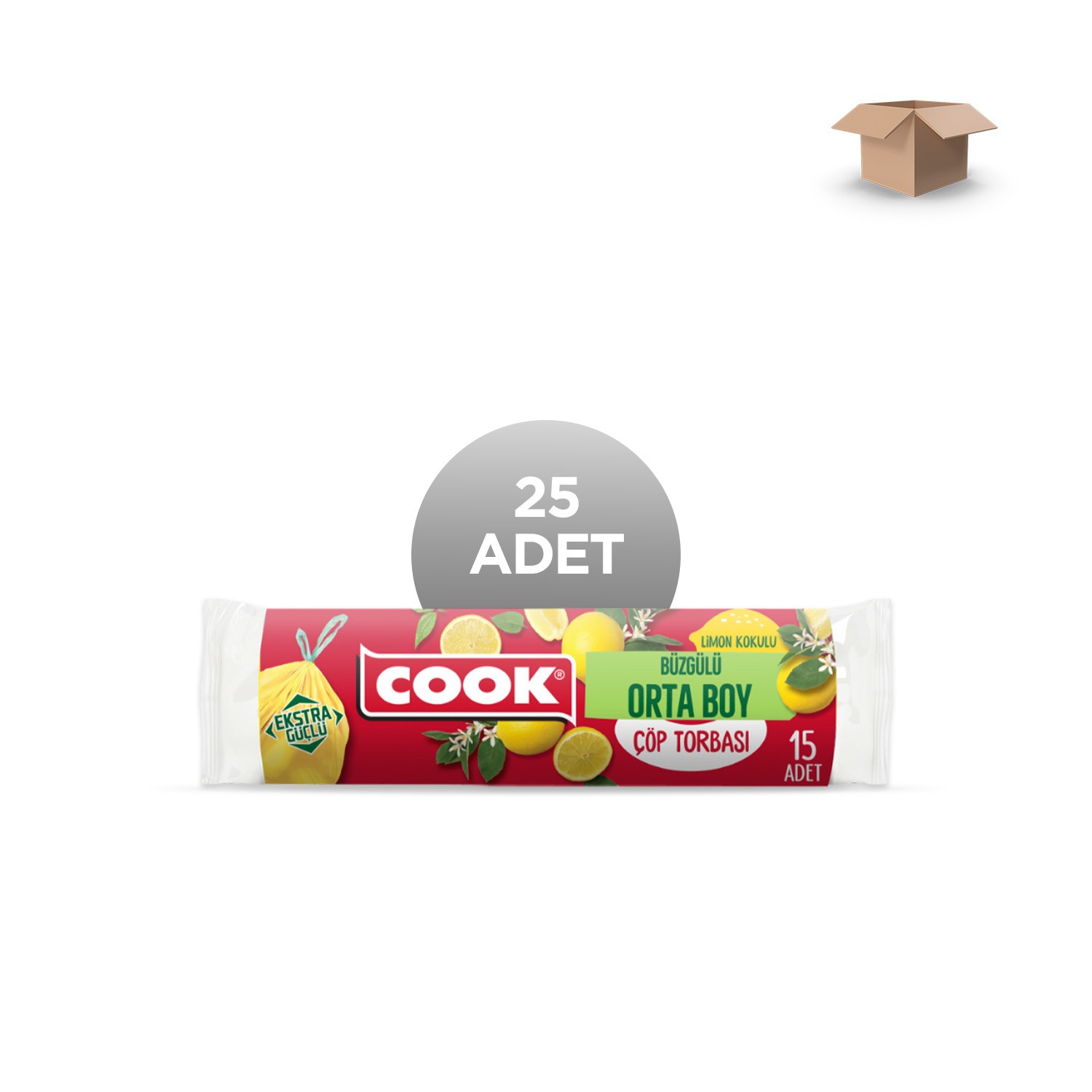 COOK Toptan Büzgülü Çöp Torbası 55x60cm.Limon Kokulu 15'li rulo Koli İçi 25'li