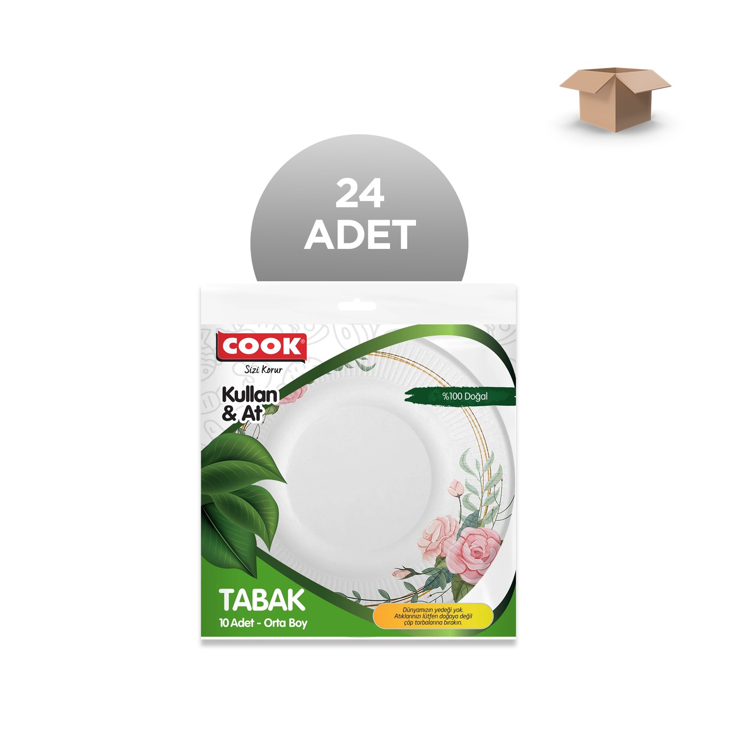 COOK Toptan Karton Tabak-Orta Boy 19 cm 10'lu - Koli İçi 24'lü