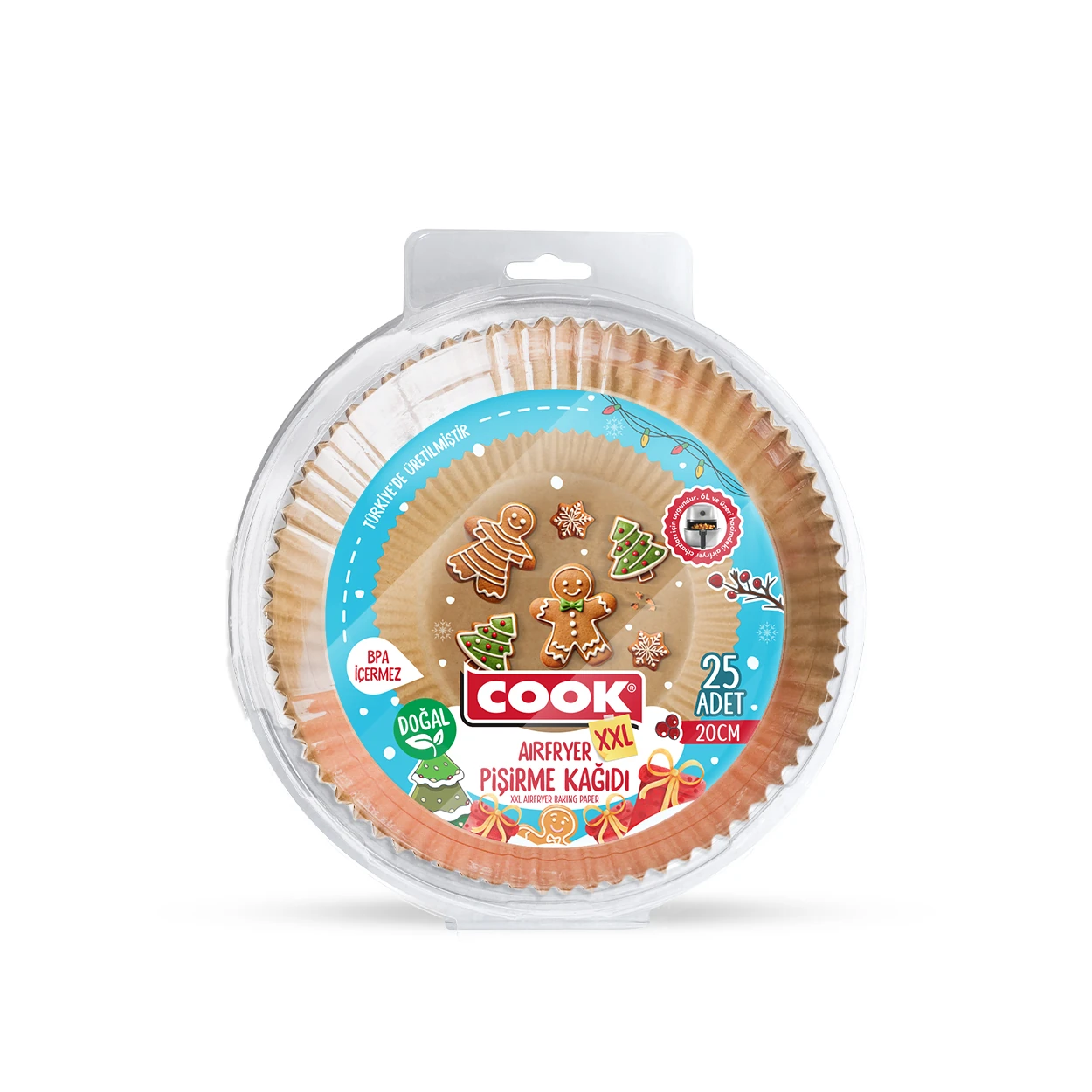 COOK Yılbaşı Konseptli Airfryer Pişirme Kağıdı XXL 20cm 25 Adet 