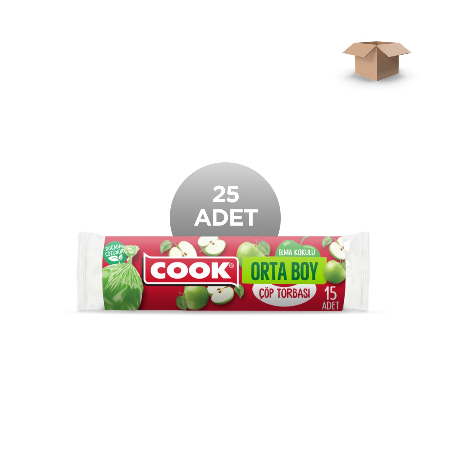 COOK Toptan Orta Boy Çöp Torb.55x60cm.Elma Kokulu 15'li rulo Koli İçi 25'li
