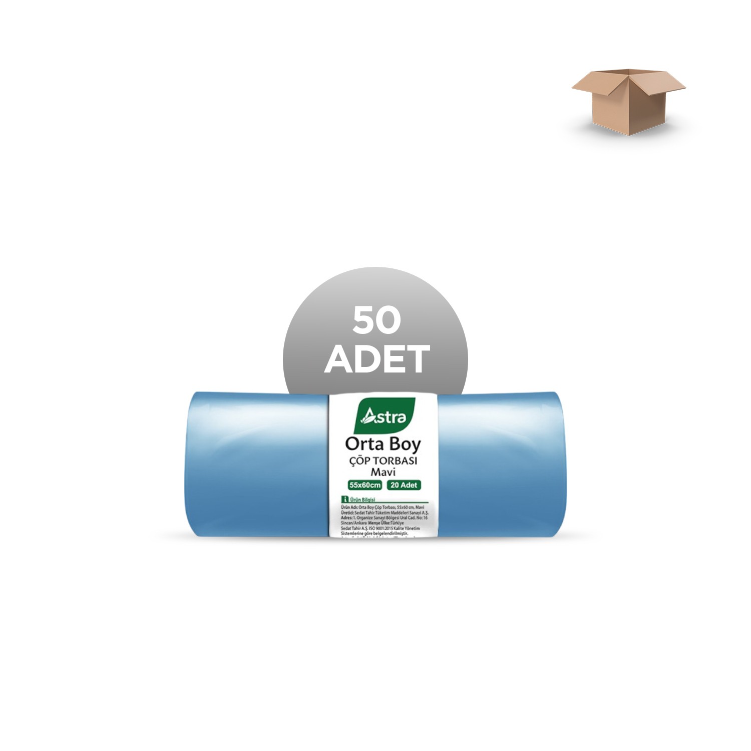 ASTRA Toptan EDT Orta Mavi Renk Çöp Torbası 55x60cm 20'li - Koli İçi 50'li