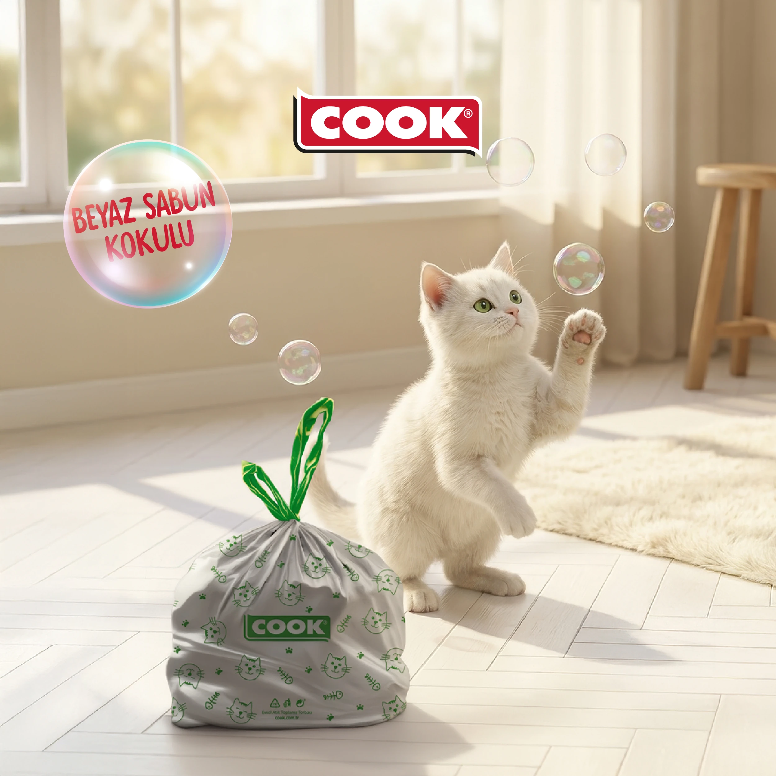 COOK Akıllı Kedi Tuvaleti Büzgülü Sabun Kokulu Çöp Torbası  - 20 Yaprak