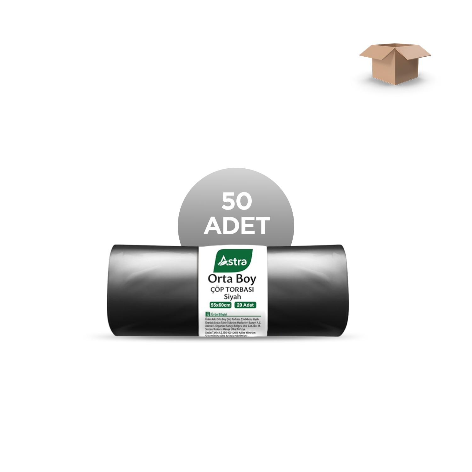 ASTRA Toptan EDT Orta Siyah Renk Çöp Torbası 55x60cm 20'li - Koli İçi 50'li