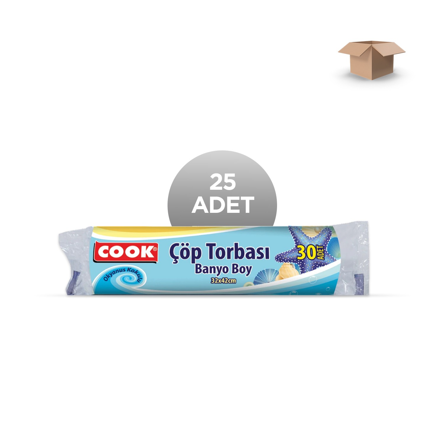 COOK Toptan Banyo Boy Okyanus Kokulu Çöp Torb. 32x42 cm 30'lu rulo Koli İçi 25'li