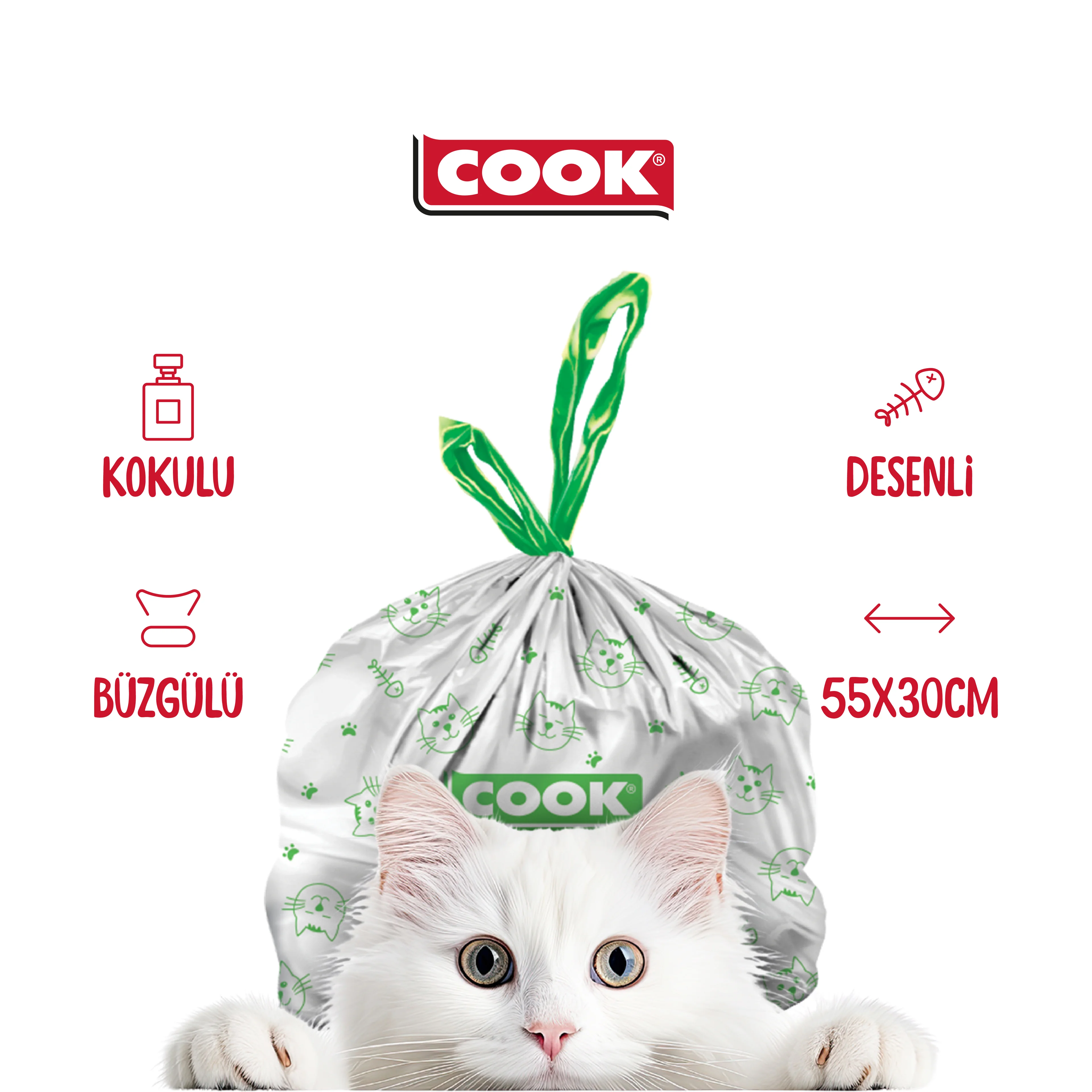 COOK Akıllı Kedi Tuvaleti Büzgülü Sabun Kokulu Çöp Torbası  - 20 Yaprak