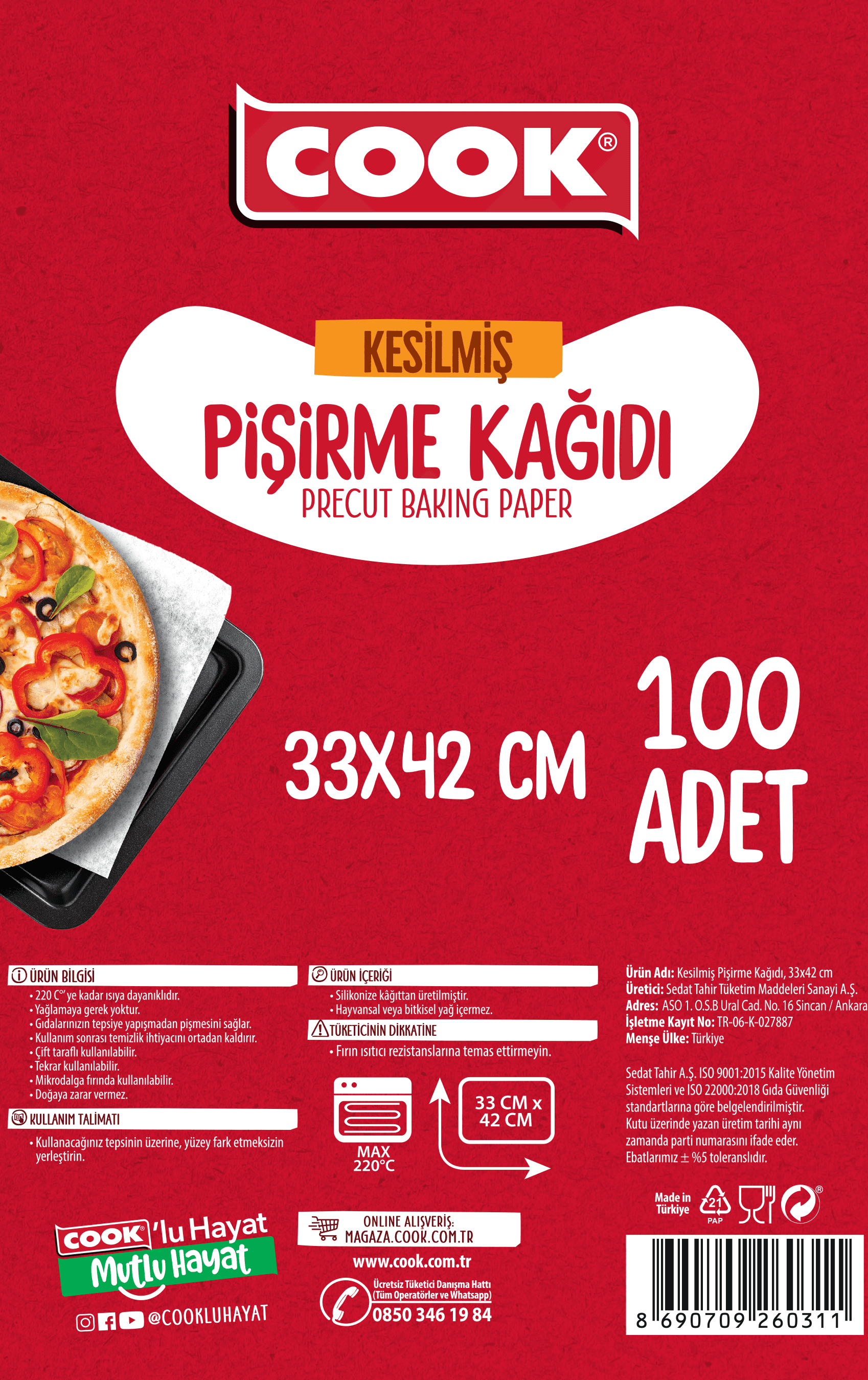 COOK EDT Kesilmiş Pişirme Kağıdı ( 33 CM. X 42 CM.) 100 Yaprak