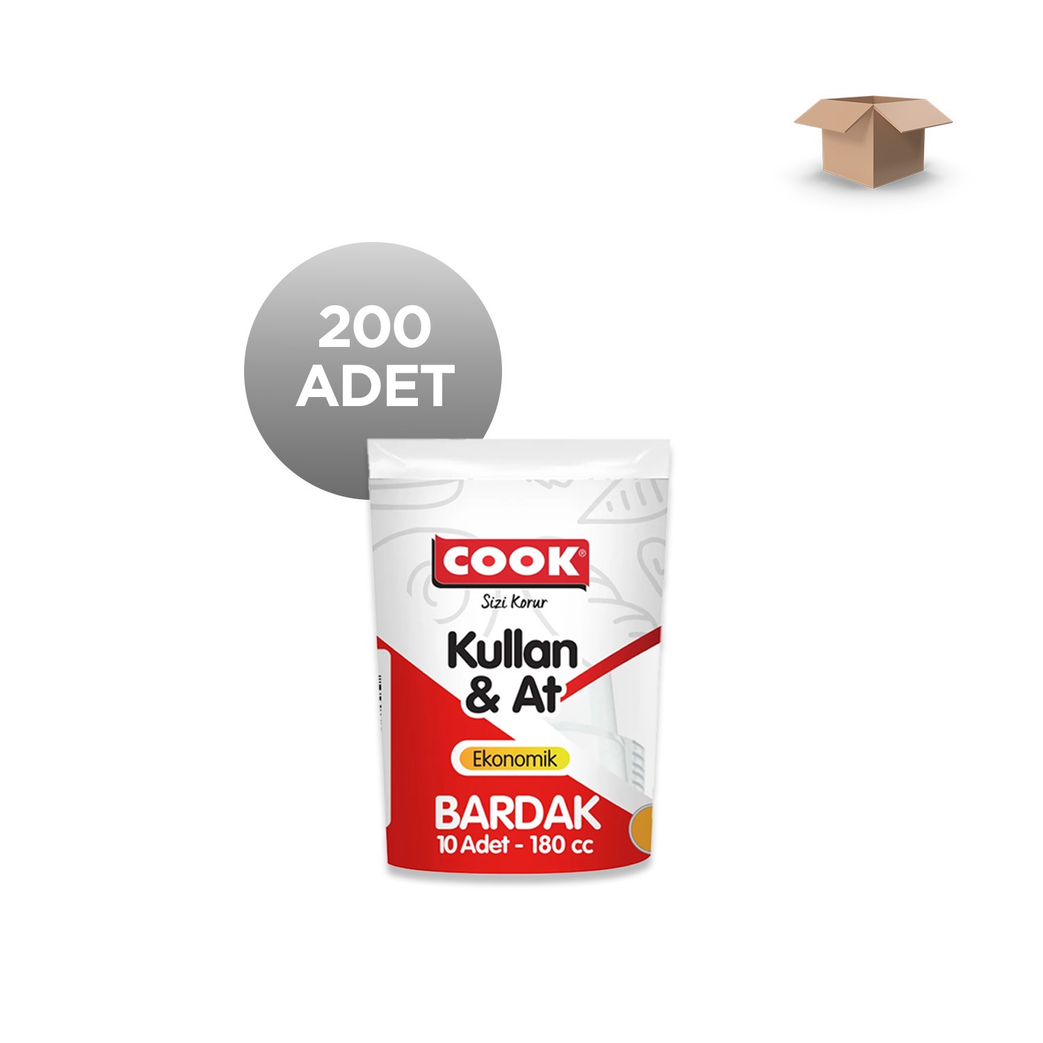 COOK Toptan Eko Plastik Bardak 180 cc 10'lu Koli İçi 200'lü