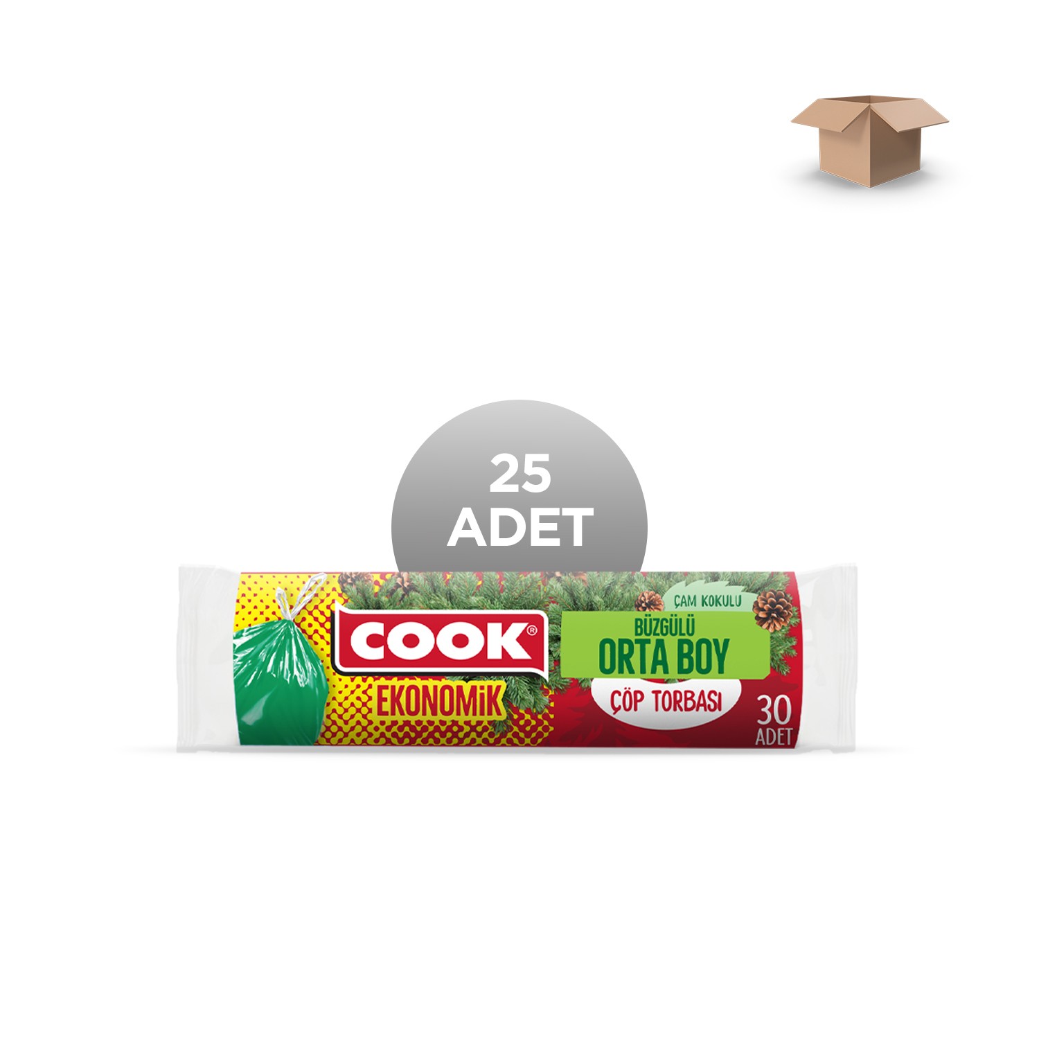 COOK Toptan Ekonomik Çam Kokulu Büzgülü Orta Boy Çöp Torbası (55 cm x 60 cm) 30 Yaprak