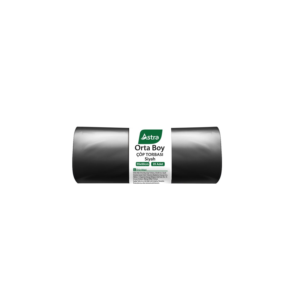 ASTRA EDT Orta Siyah Renk Çöp Torbası ( 55 CM. X 60 CM. ) 20 Adet