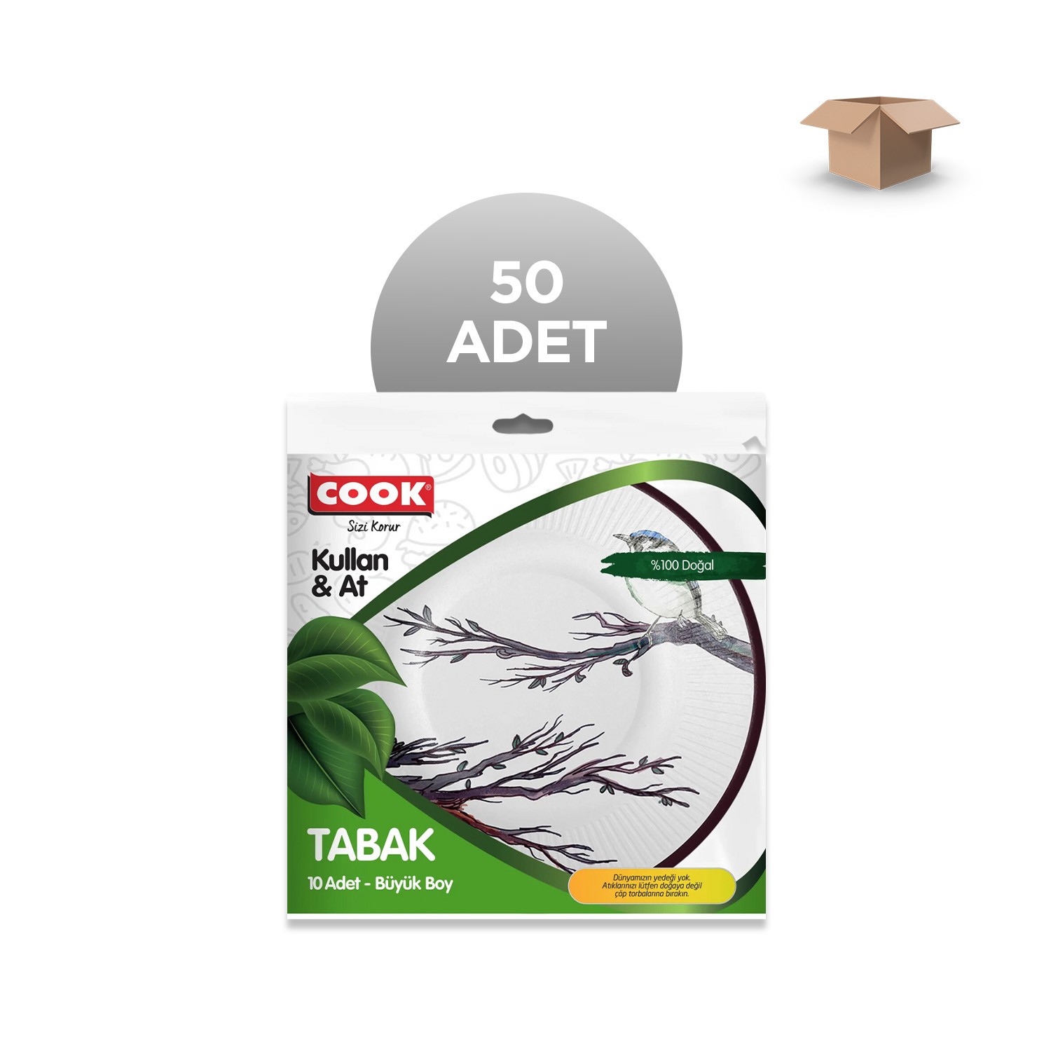 COOK Toptan Karton Tabak Büyük Boy 22 cm 10'lu Paket Koli İçi 50 Adet