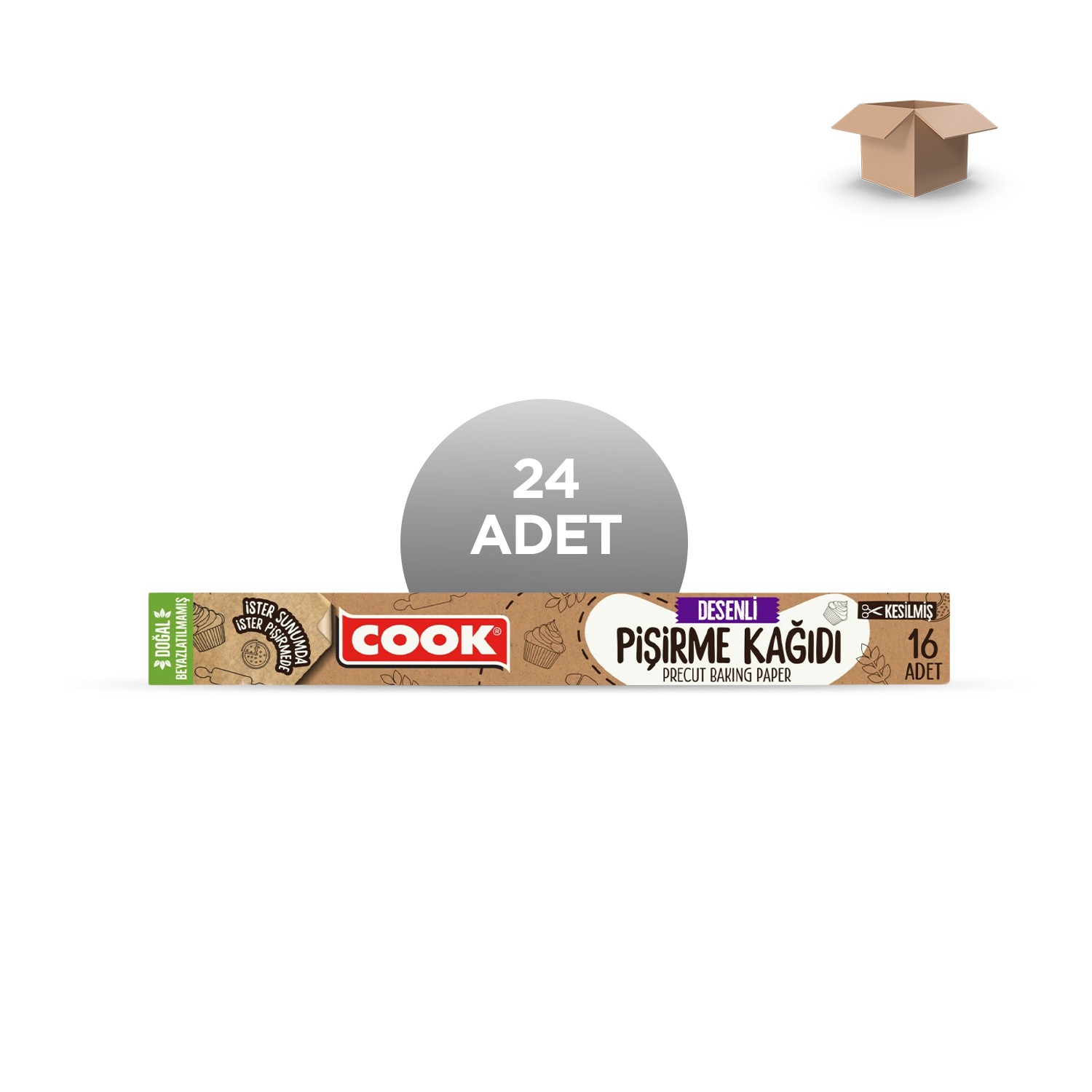 COOK Toptan Desenli Kesilmiş Doğal Pişirme Kağıdı 37x42cm 16'lı