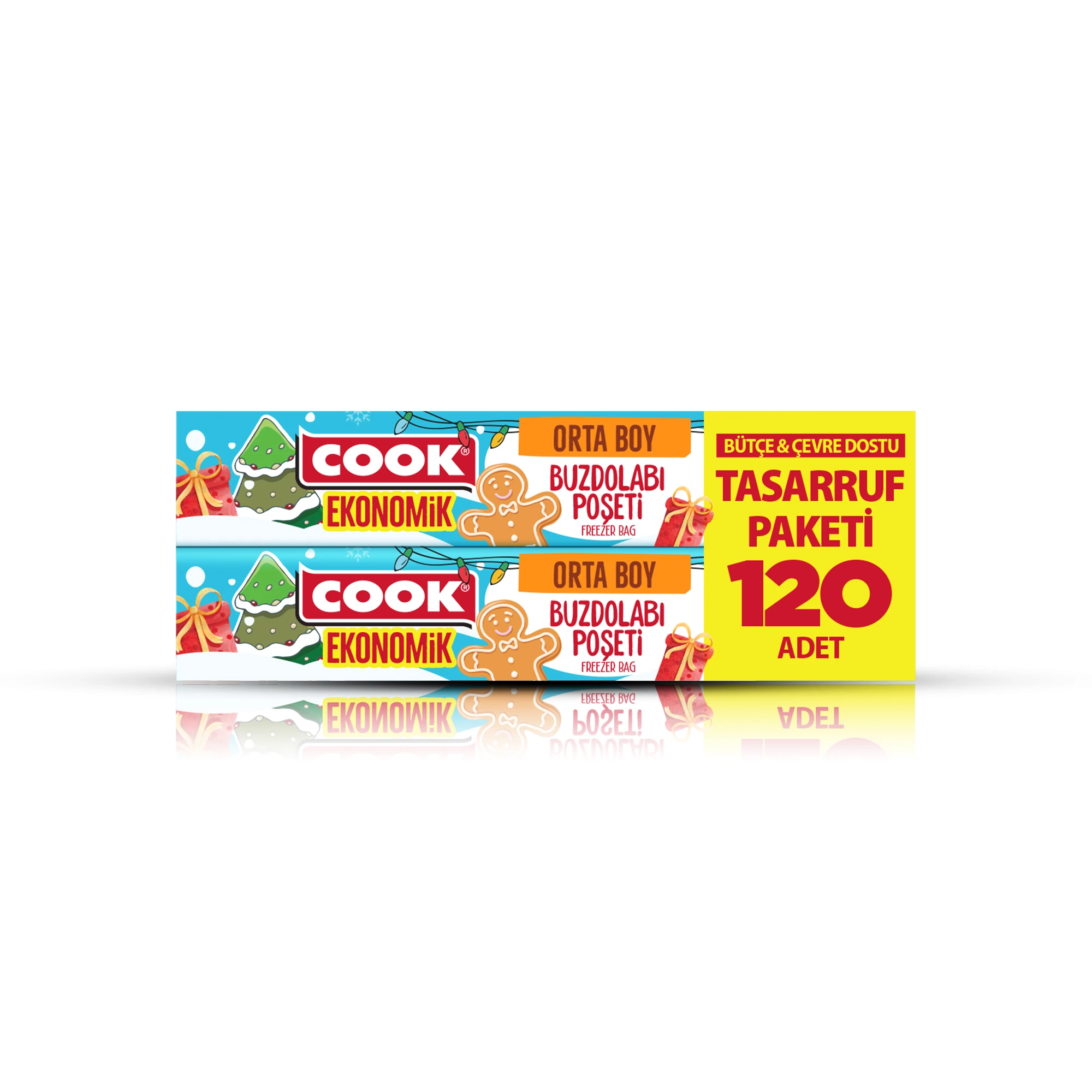 COOK Yılbaşı Konseptli Ekonomik Orta Buzdolabı Poşeti 24cm x 35cm 120 Yaprak 