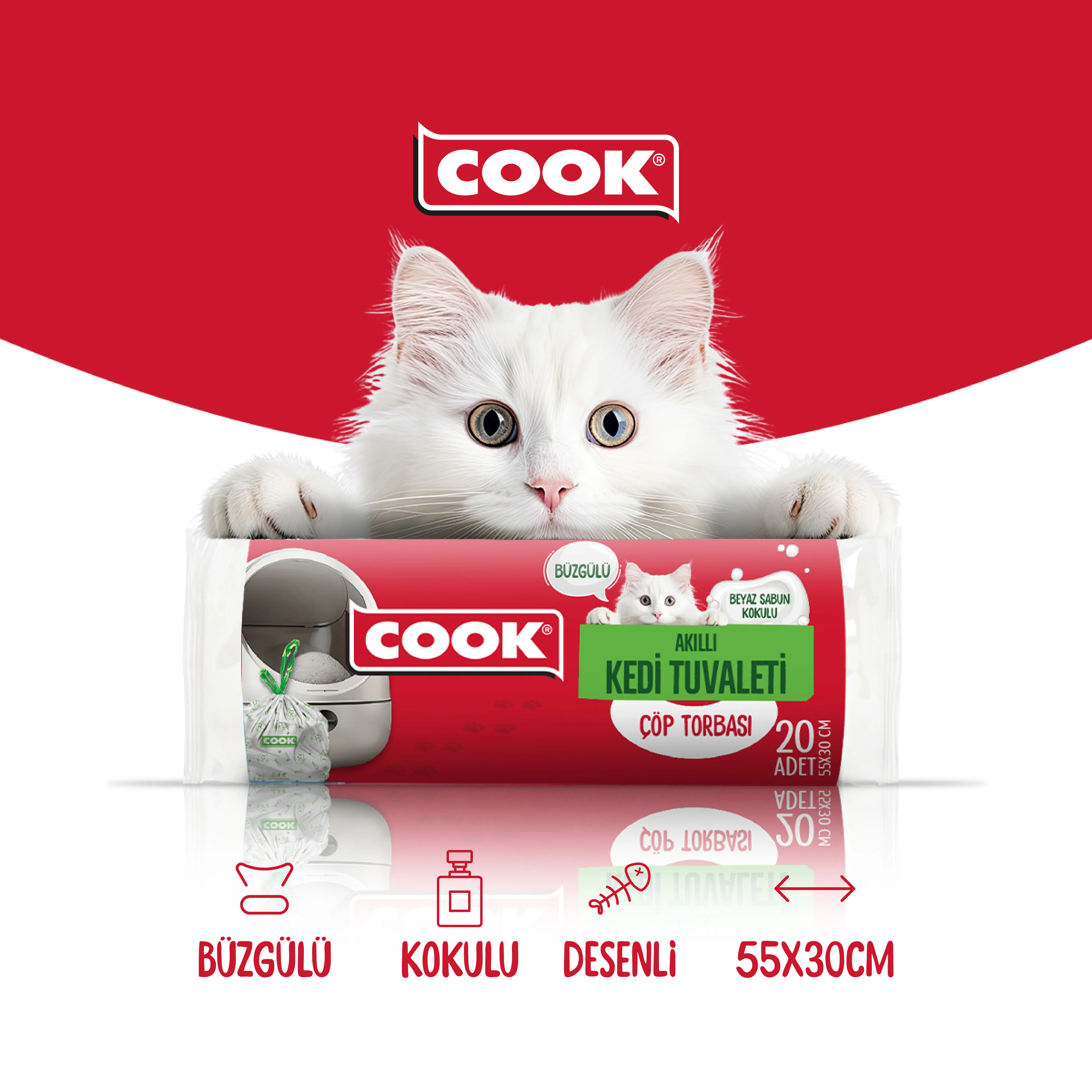 COOK Akıllı Kedi Tuvaleti Büzgülü Sabun Kokulu Çöp Torbası  - 20 Yaprak