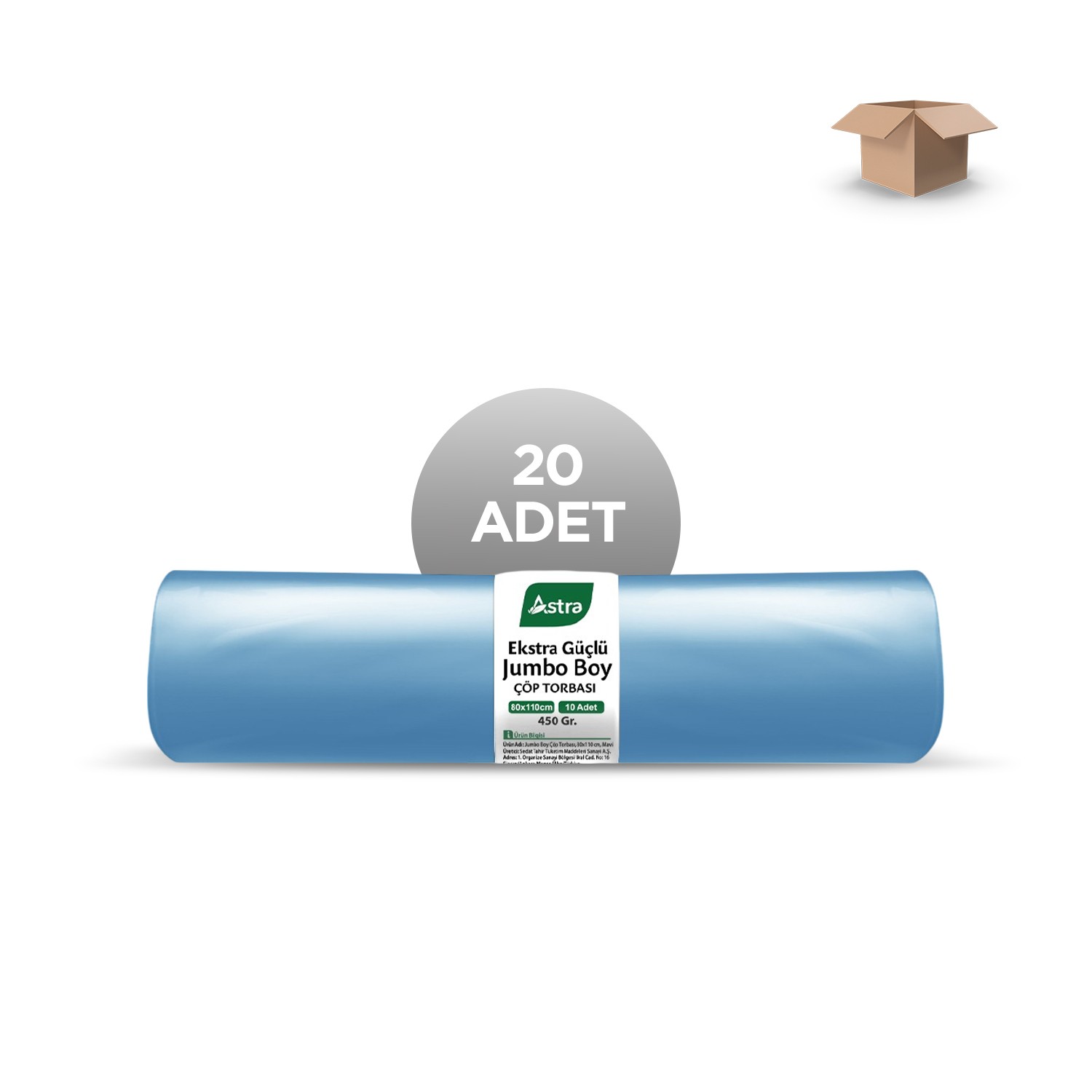 ASTRA Toptan EDT 450 Gr. Jumbo Çöp Torbası Mavi 80x110cm 10'lu - Koli İçi 20'li