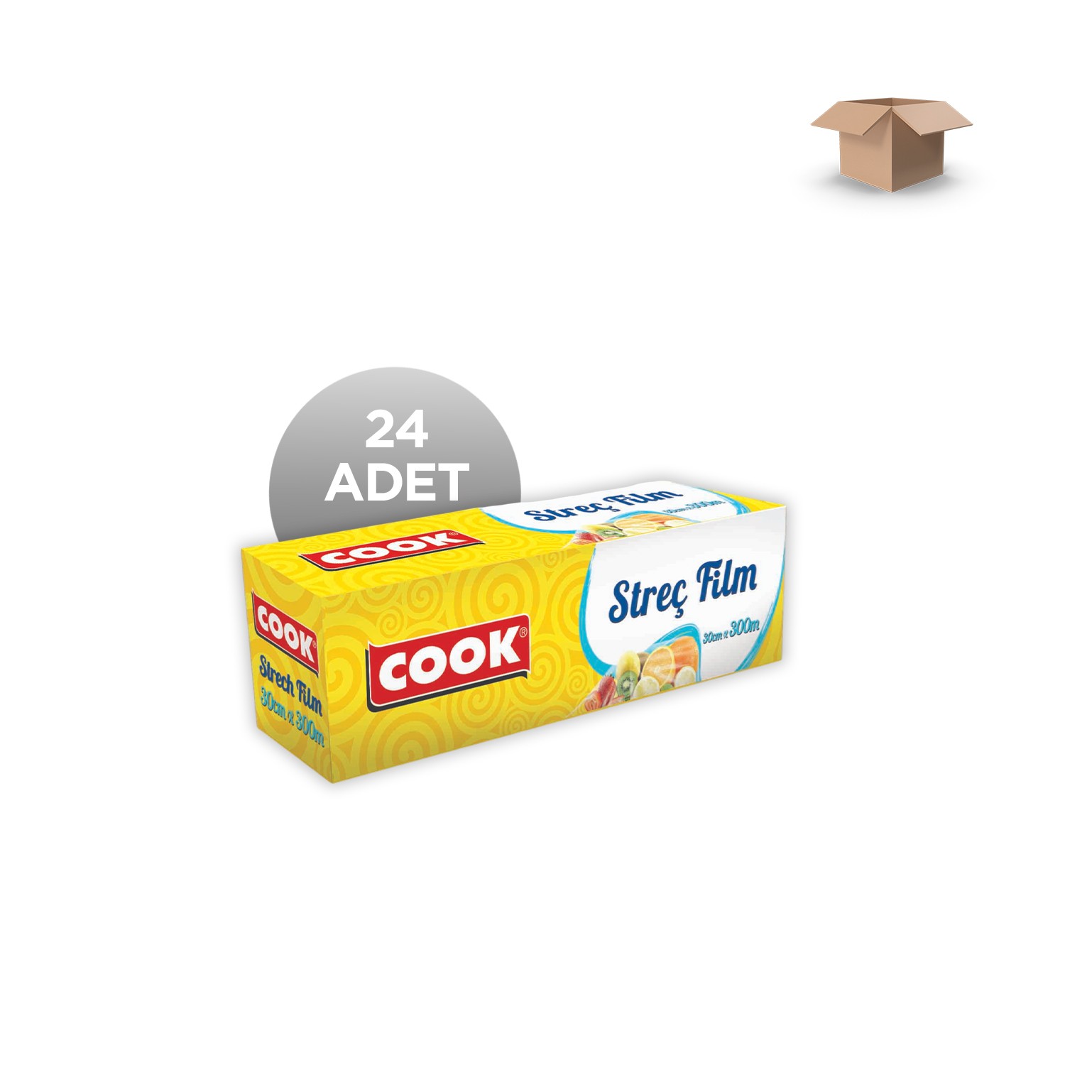 COOK Toptan EDT Streç Film PVC Sarı 30cm x 300m 8 Mic Plastik Testereli - Koli İçi 24'lü