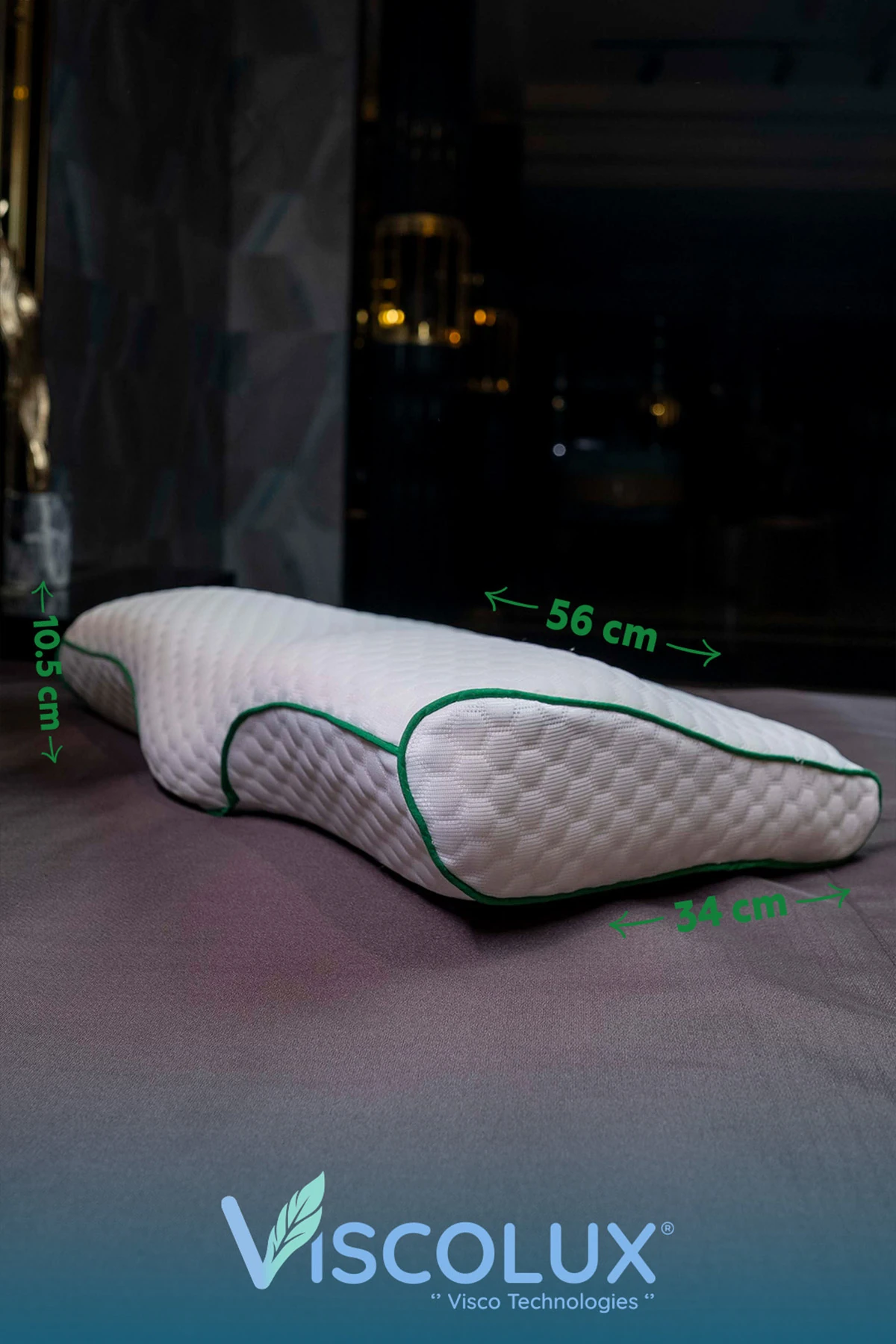 Servikal Boyun Destek Ortopedik Yastık - Boyun Düzleşmesi Visco Yastık Yeşil 56x34x10,5