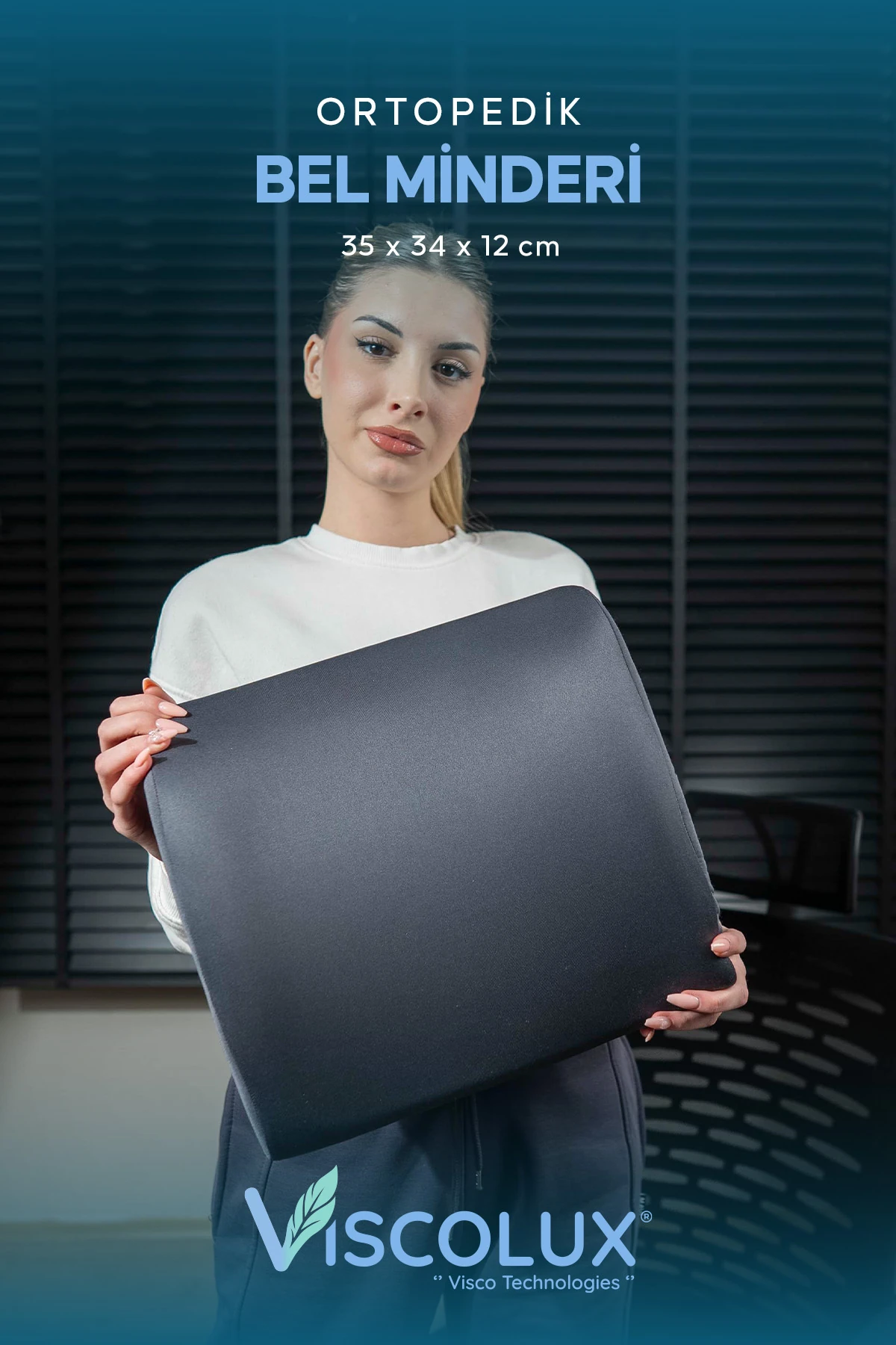 Ortopedik Bel Destek Yastığı - Visco Bel Destekli Minder Evde Ofiste Arabada Konfor Füme 35x34x12