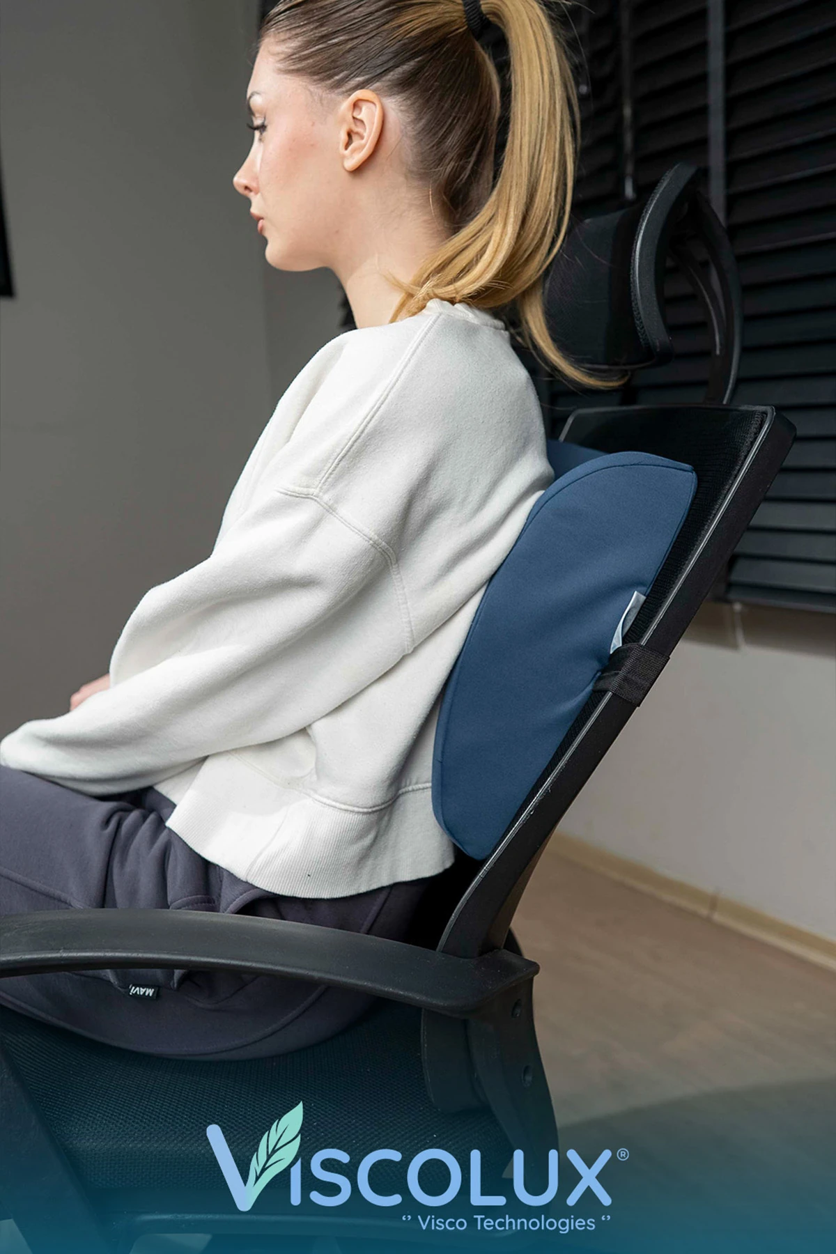 Ortopedik Bel Destek Yastığı - Visco Bel Destekli Minder Evde Ofiste Arabada Konfor Mavi 35x34x12