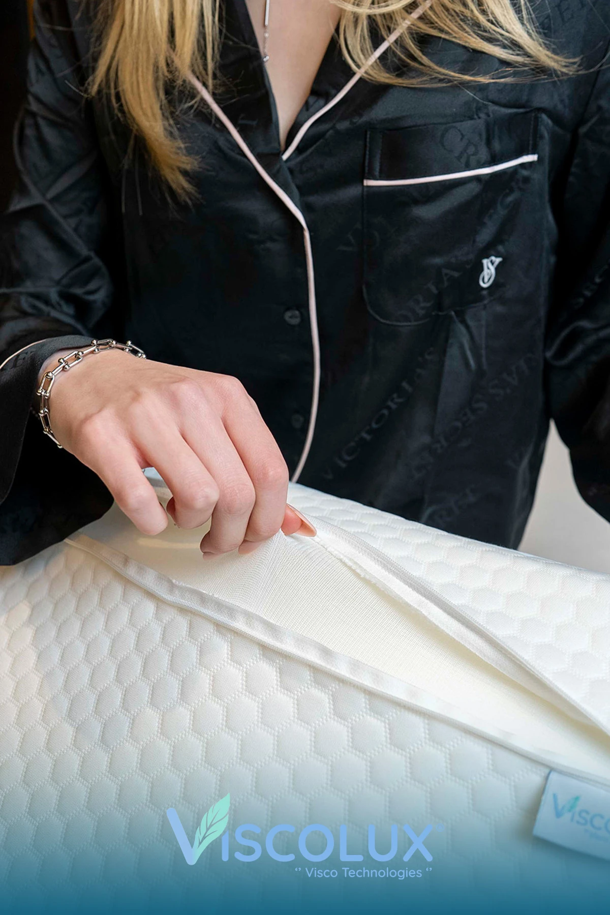 Bombeli Lüx Boyun Destekli Ortopedik Yastık; Anti-aging Visco Yastık Mavi 57x42x13/11