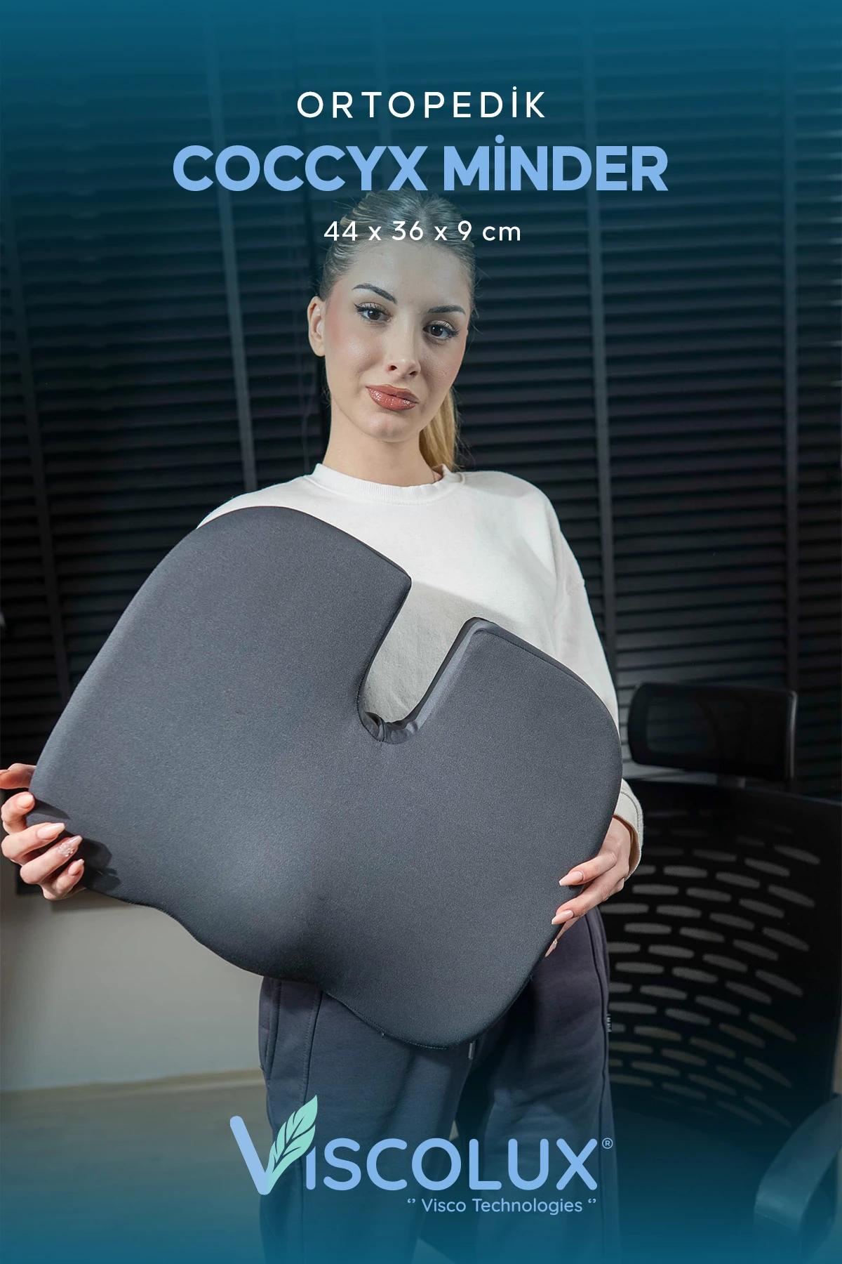 Coccyx Ortopedik Oturma Minderi - Visco Kuyruk Sokumu Minderi Hemeroid Füme 44x36x9,5