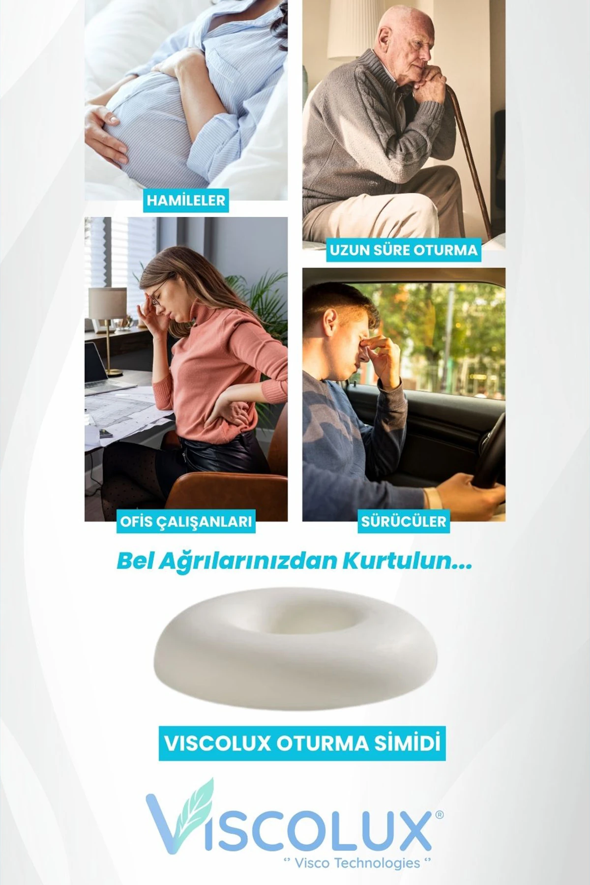 Ortopedik Oturma Simidi - Visco Oturma Simidi  Doğum Sonrası Rahatlatıcı Yastık Siyah