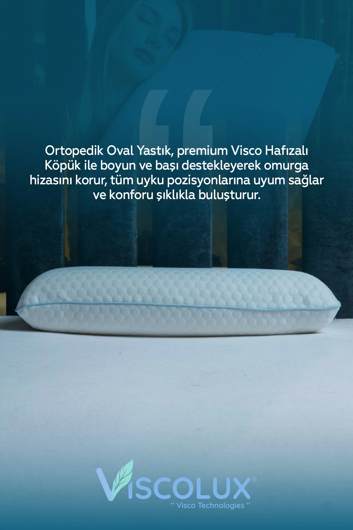 Oval Sabun Ortopedik Visco Yastık - Baş Ağrısı Önleyici Yüksek Yastık Mavi 60x40x15