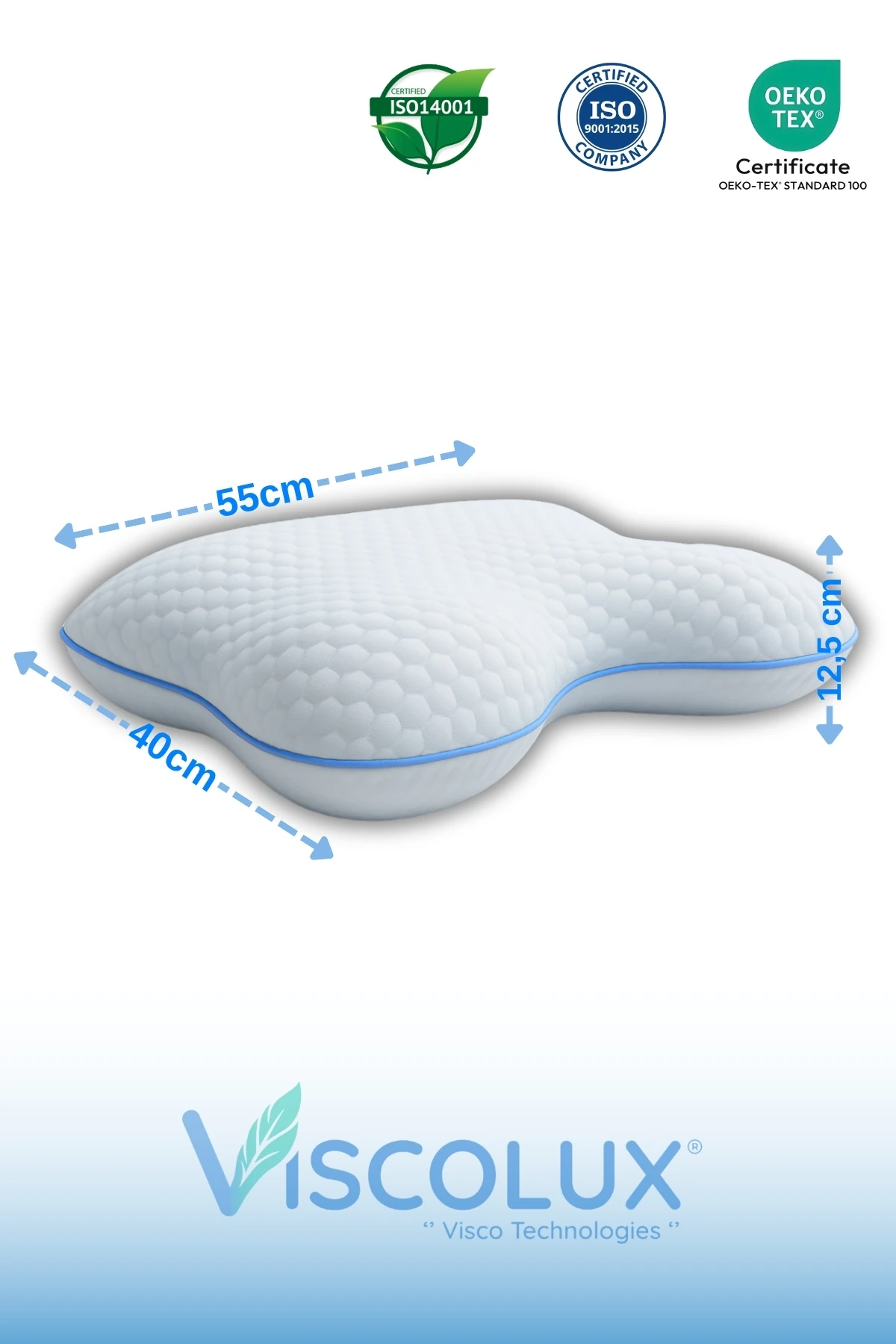 Horlama Azaltıcı Yastık - Horlama Önleyici Ortopedik Visco Yastık Mavi 55x40x12/10