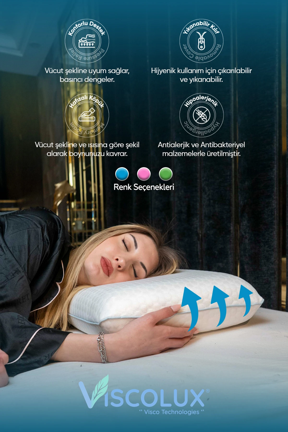 Oval Sabun Ortopedik Visco Yastık - Baş Ağrısı Önleyici Yüksek Yastık Mavi 60x40x15