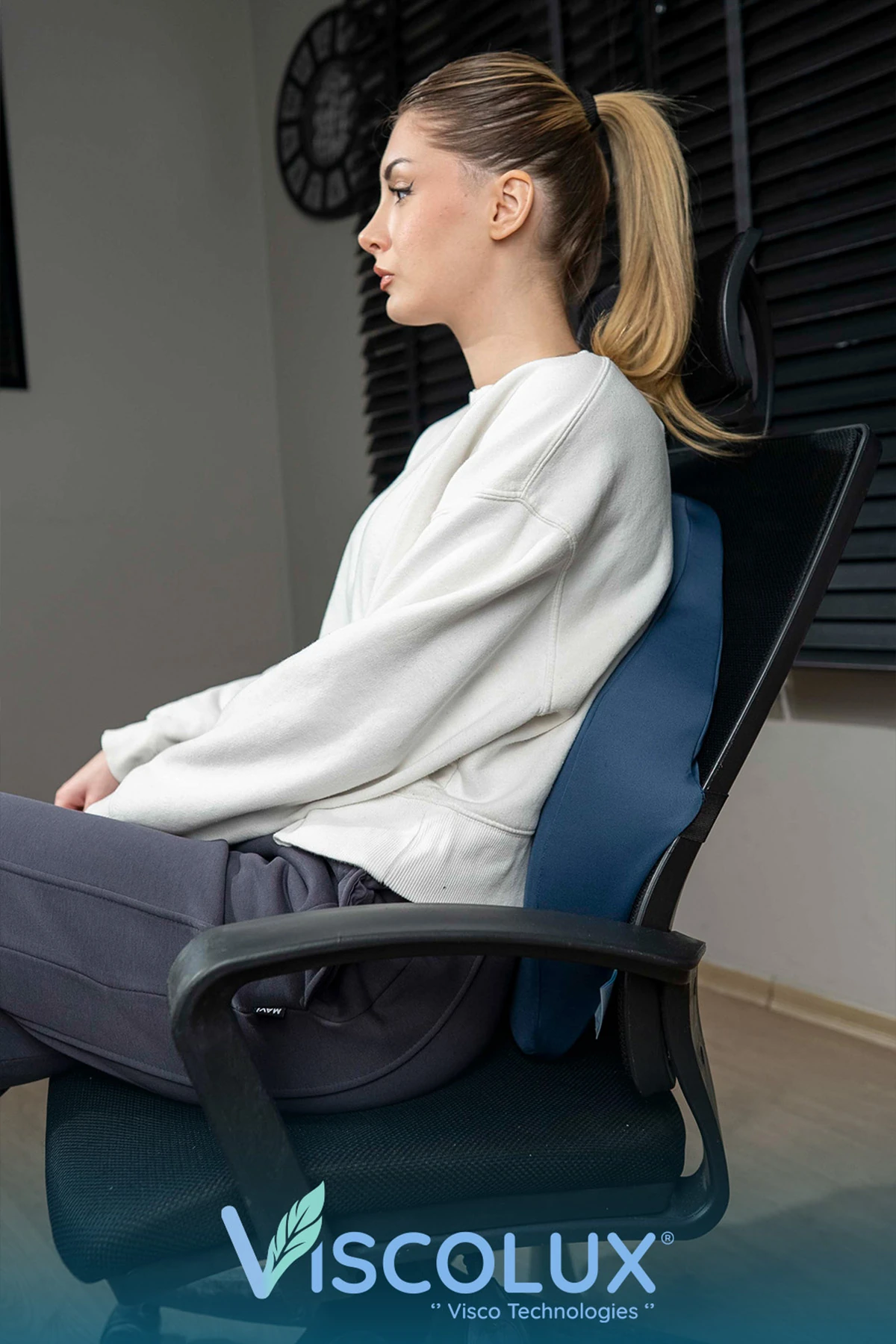 Ortopedik Lüks Bel Destek Yastığı - Premium Visco Bel Destek Minderi Mavi 54x42x9