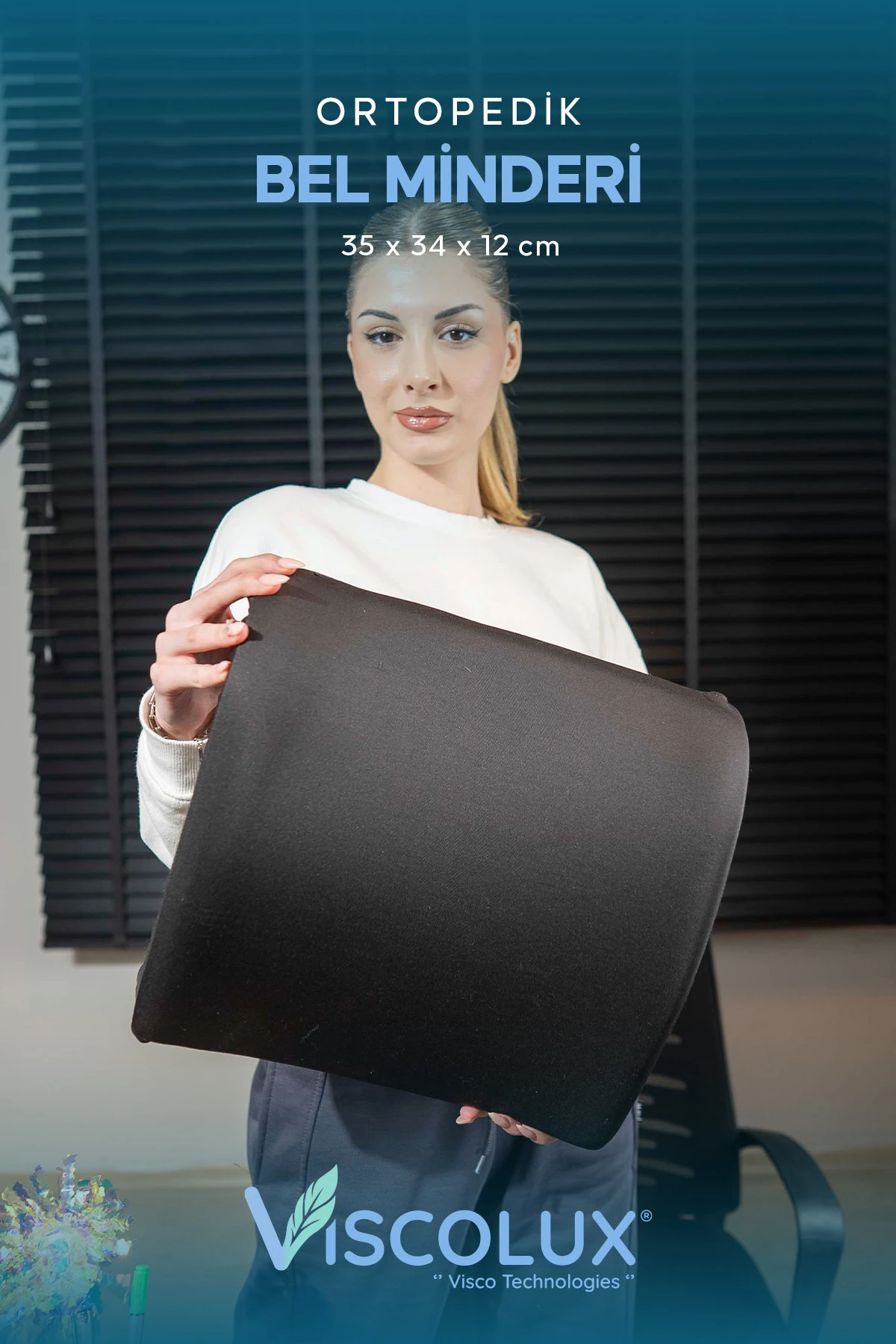 Ortopedik Bel Destek Yastığı - Visco Bel Destekli Minder Evde Ofiste Arabada Konfor Siyah 35x34x12