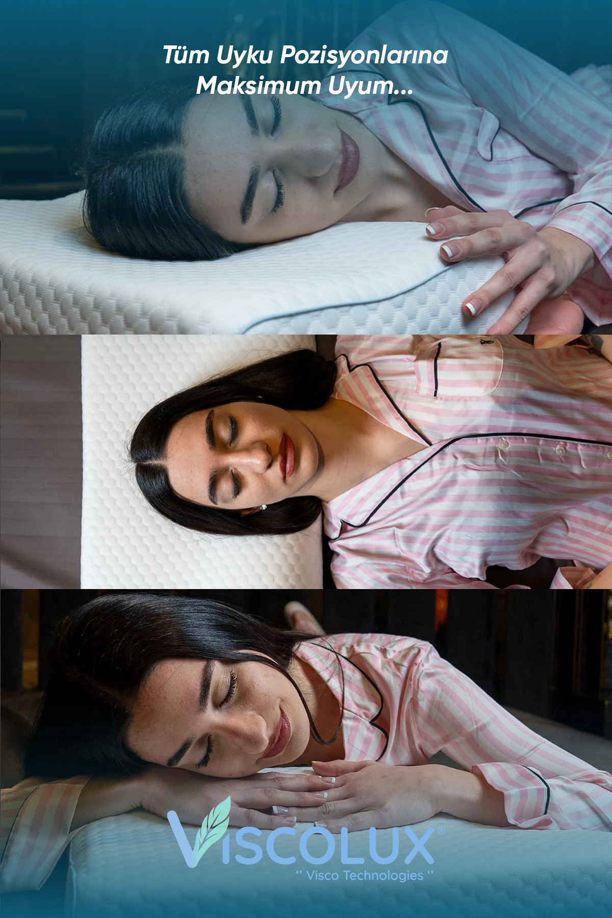 Medium Boy Ortopedik Yastık - Boyun Destekli Visco Yastık Mavi 56x36x11/7