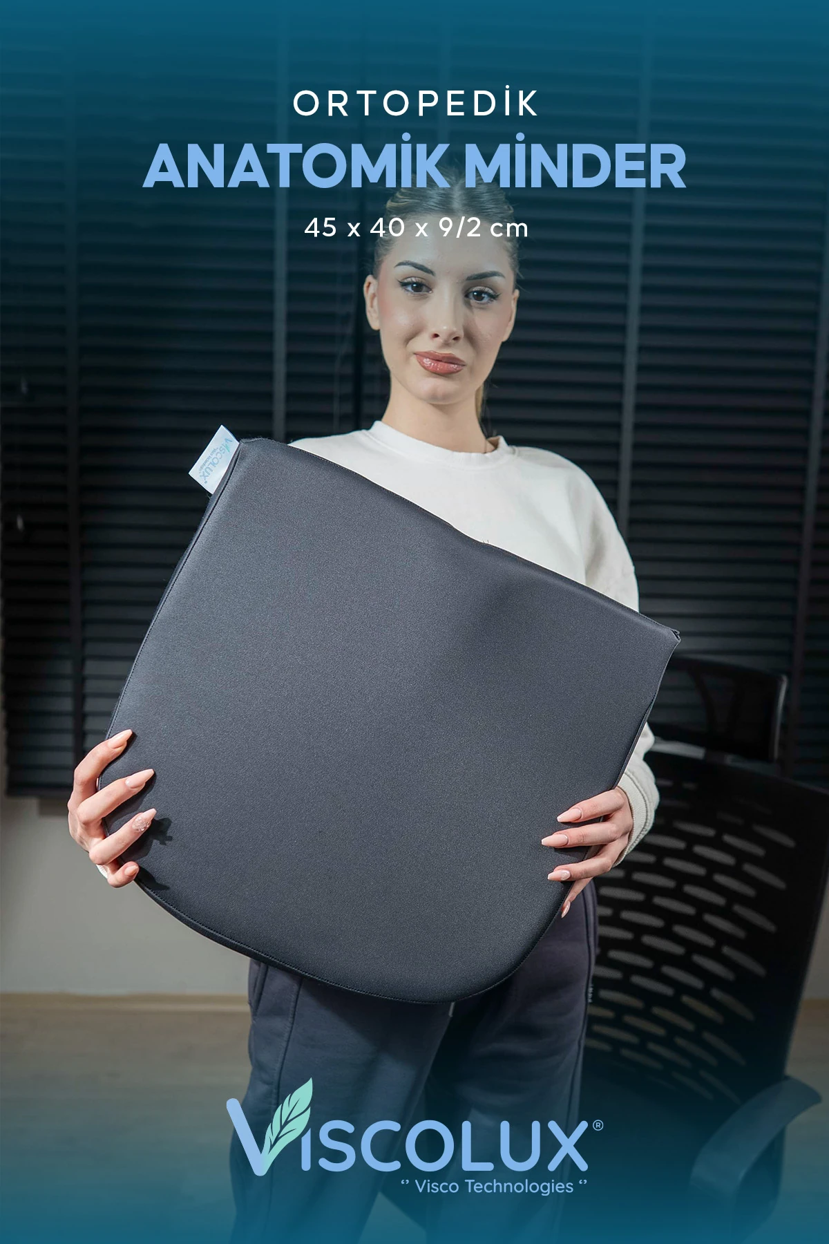 Anatomik Visco Ortopedik Minder - Ofis Araba Sandalye Minderi Füme 44x36x9/2