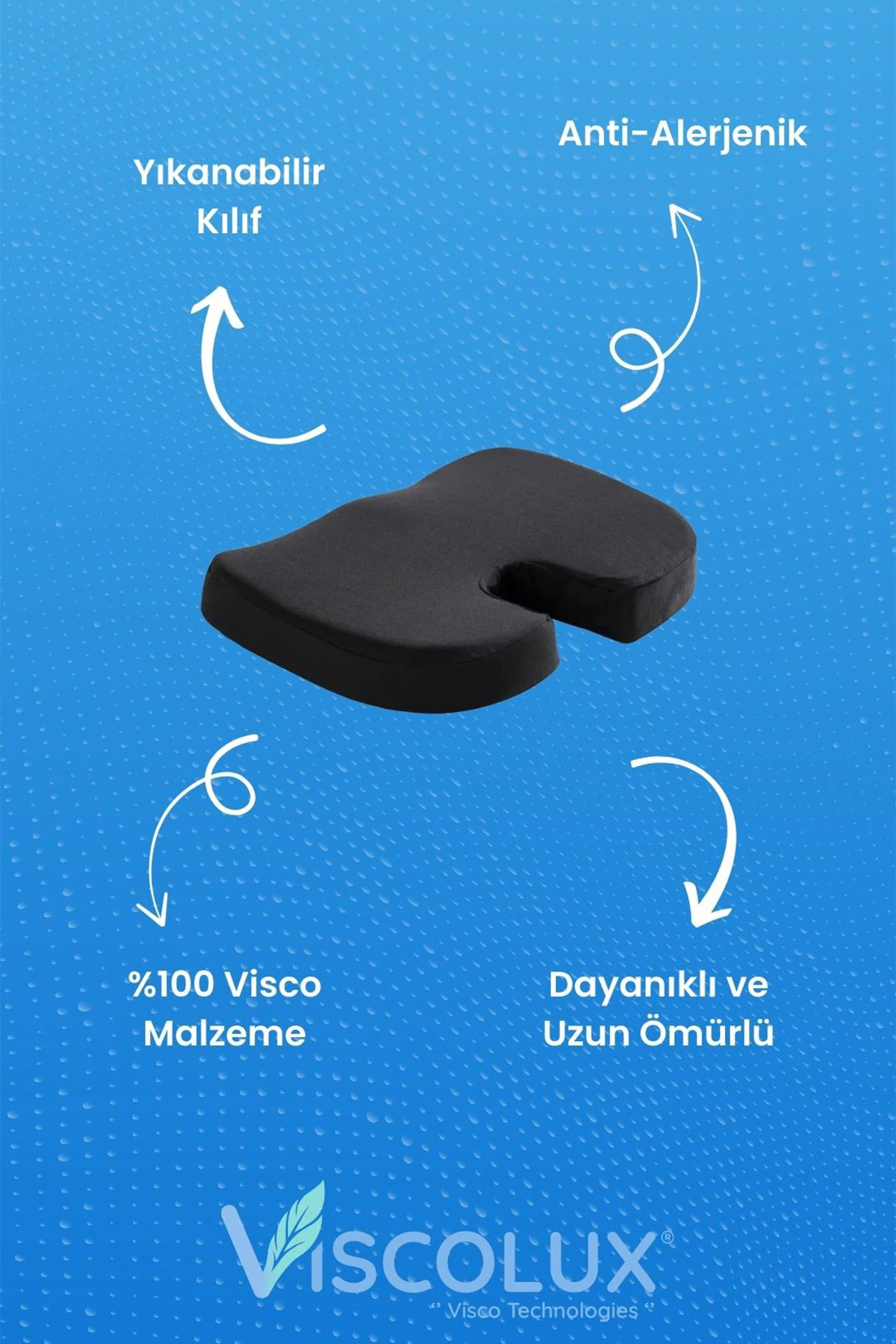 Coccyx Ortopedik Oturma Minderi - Visco Kuyruk Sokumu Minderi Hemeroid Füme 44x36x9,5