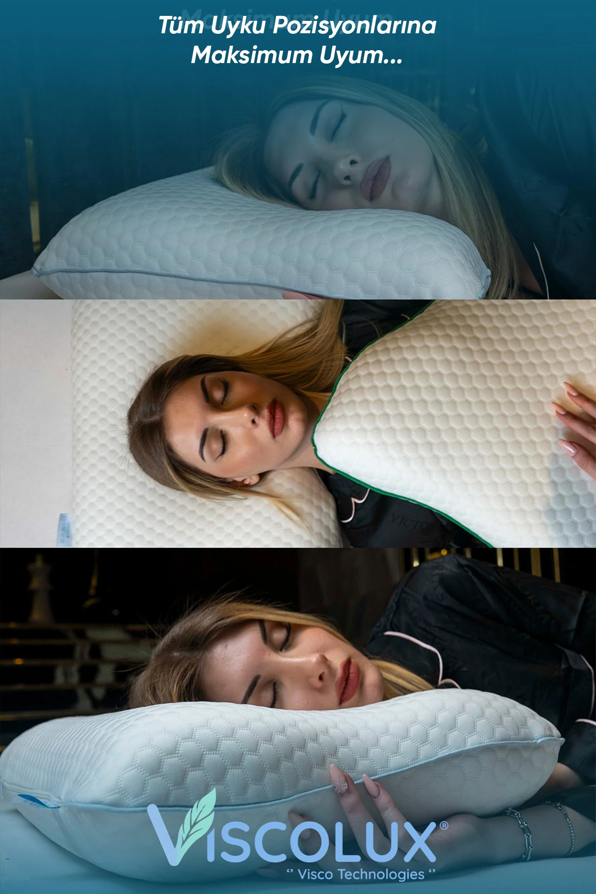 Horlama Azaltıcı Yastık - Horlama Önleyici Ortopedik Visco Yastık Mavi 55x40x12/10