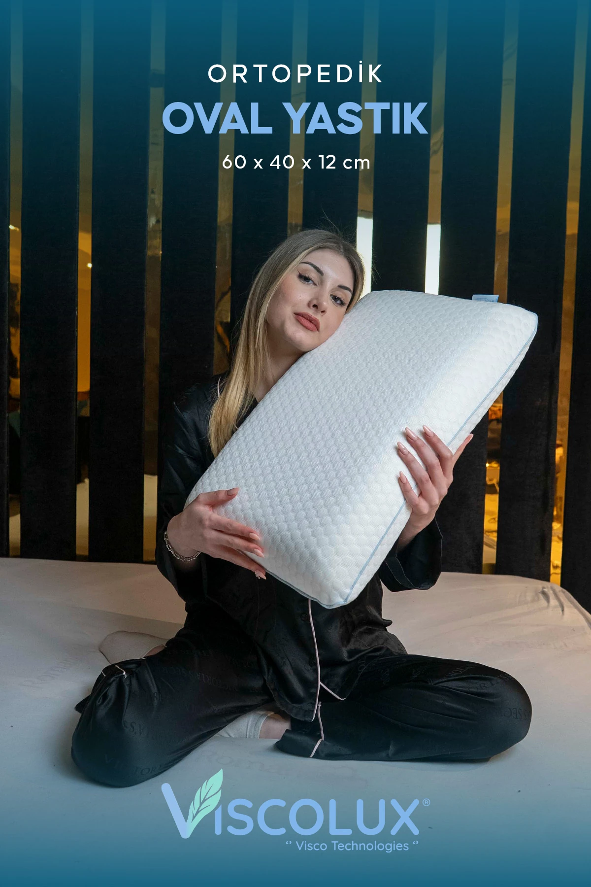 Oval Sabun Ortopedik Visco Yastık - Baş Ağrısı Önleyici Yüksek Yastık Mavi 60x40x15