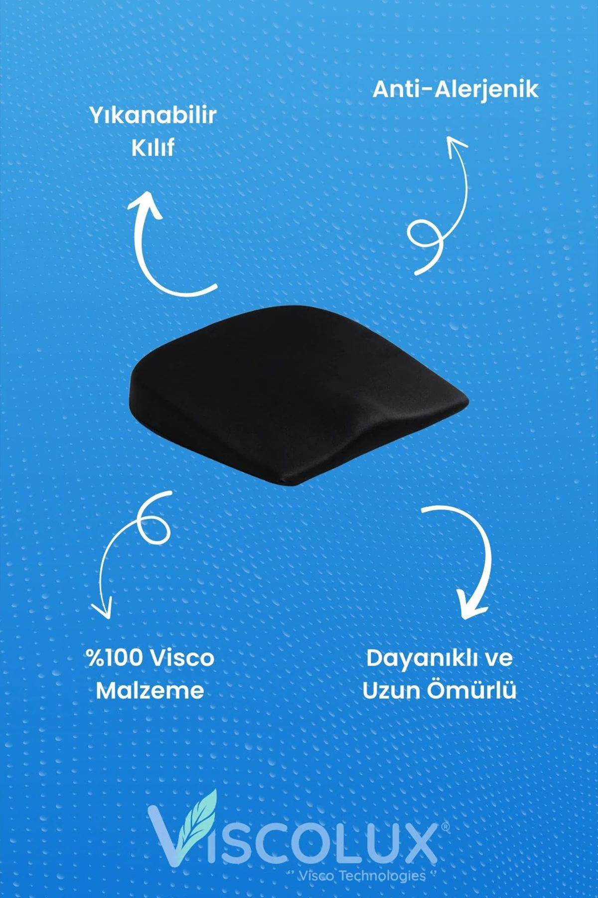 Anatomik Visco Ortopedik Minder - Ofis Araba Sandalye Minderi Siyah 44x36x9/2