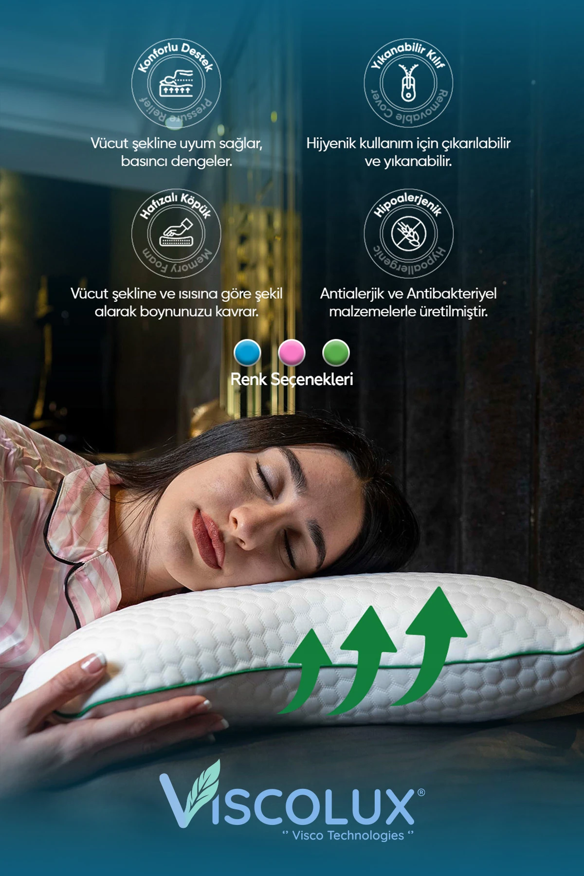 Visco Kelebek Yastık - Özel Ortopedik Boyun Destekli Visco Yastık 57x45x13