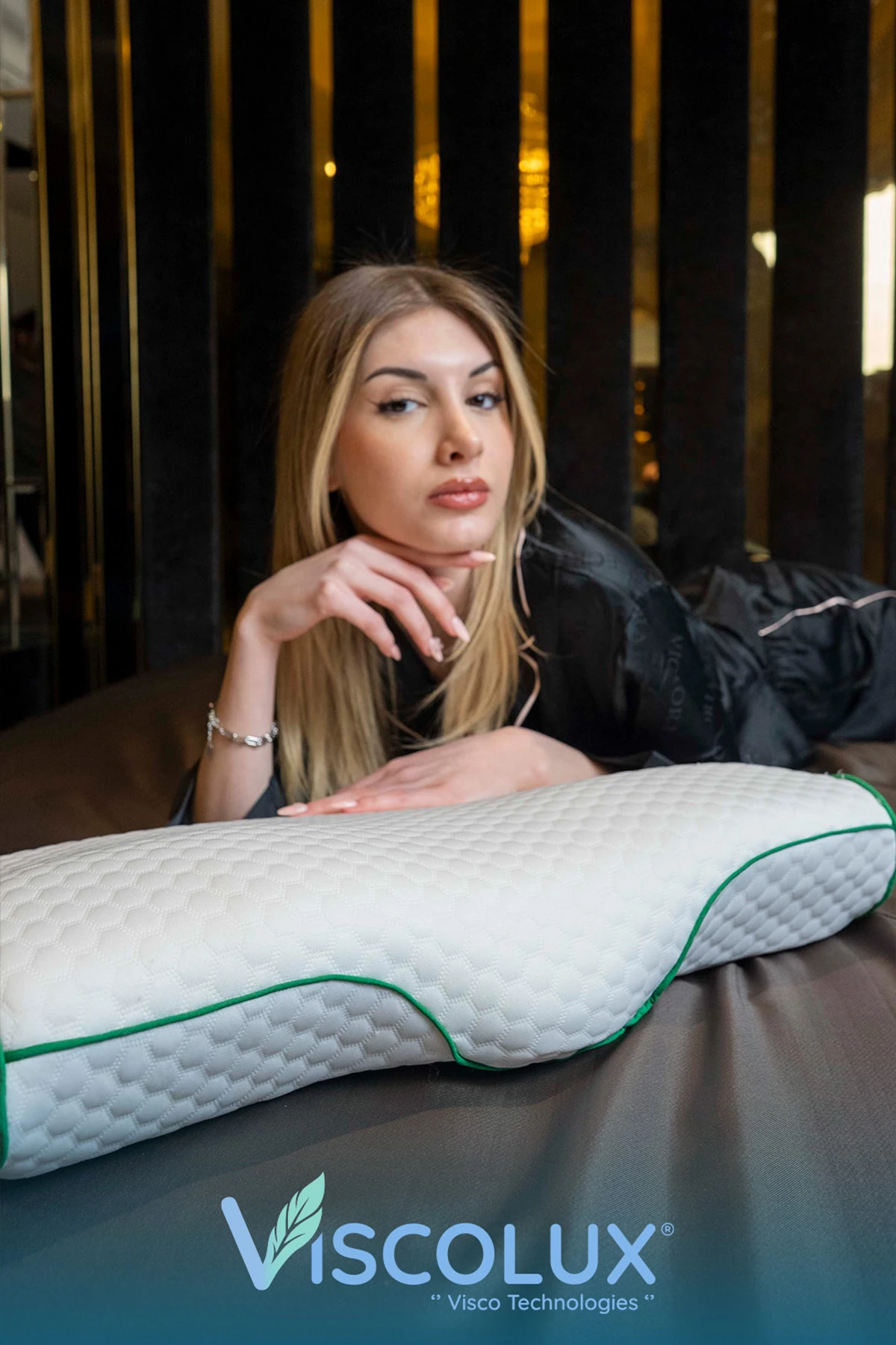 Servikal Boyun Destek Ortopedik Yastık - Boyun Düzleşmesi Visco Yastık Yeşil 56x34x10,5