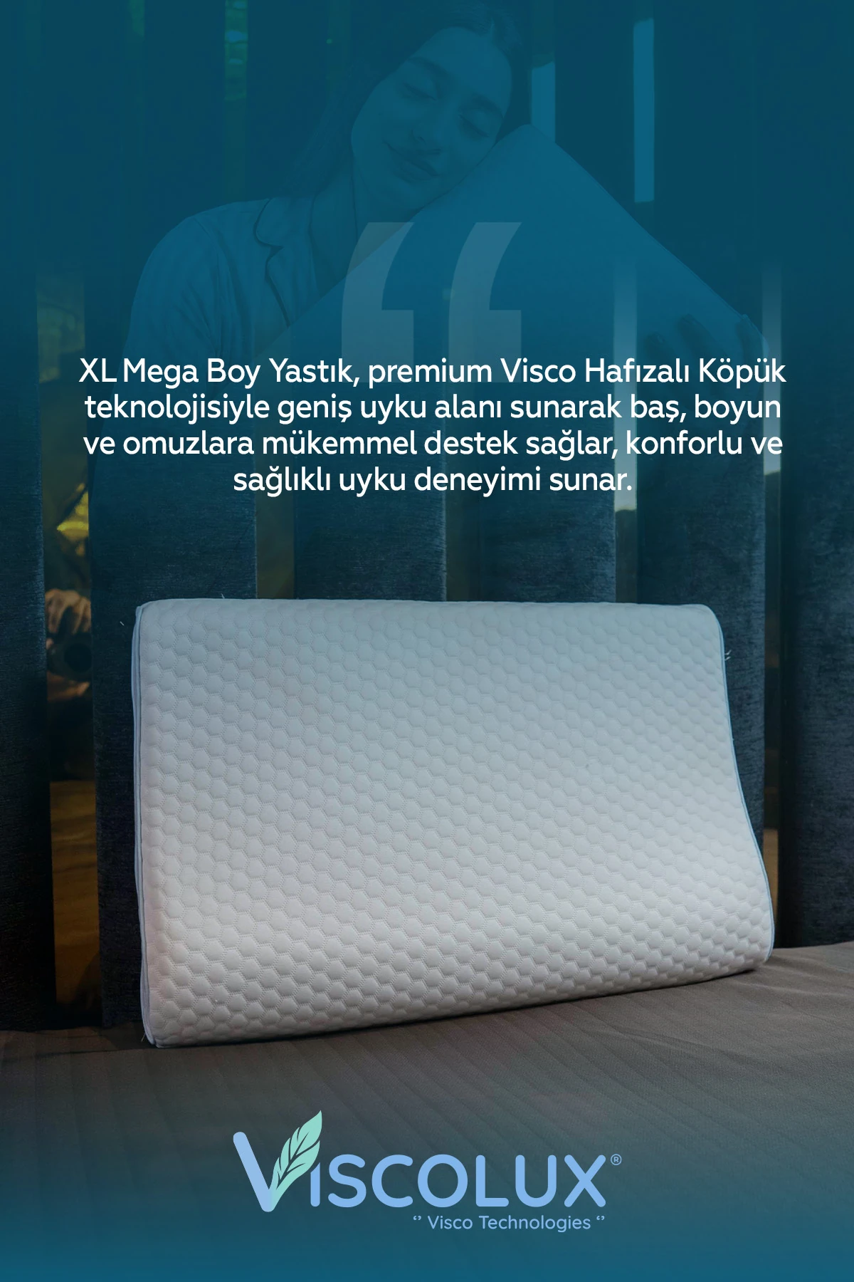 Mega Boy Ortopedik Yastık - Boyun Destekli Visco Yastık Mavi 60x40x11/8