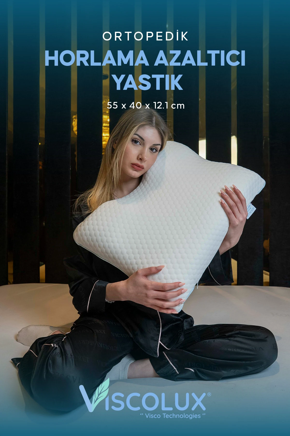 Horlama Azaltıcı Yastık - Horlama Önleyici Ortopedik Visco Yastık Mavi 55x40x12/10