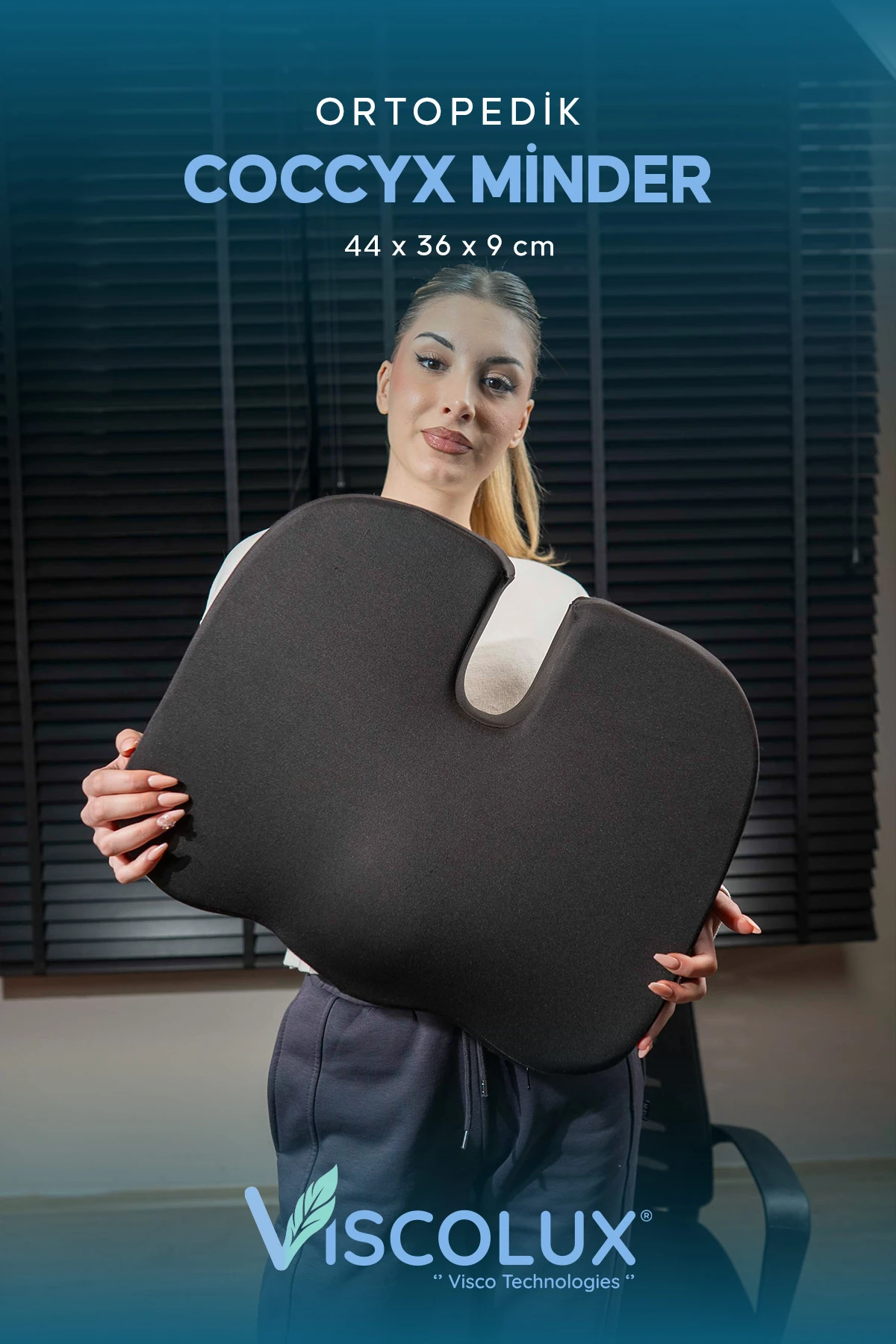 Coccyx Ortopedik Oturma Minderi - Visco Kuyruk Sokumu Minderi Hemeroid Siyah 44x36x9,5