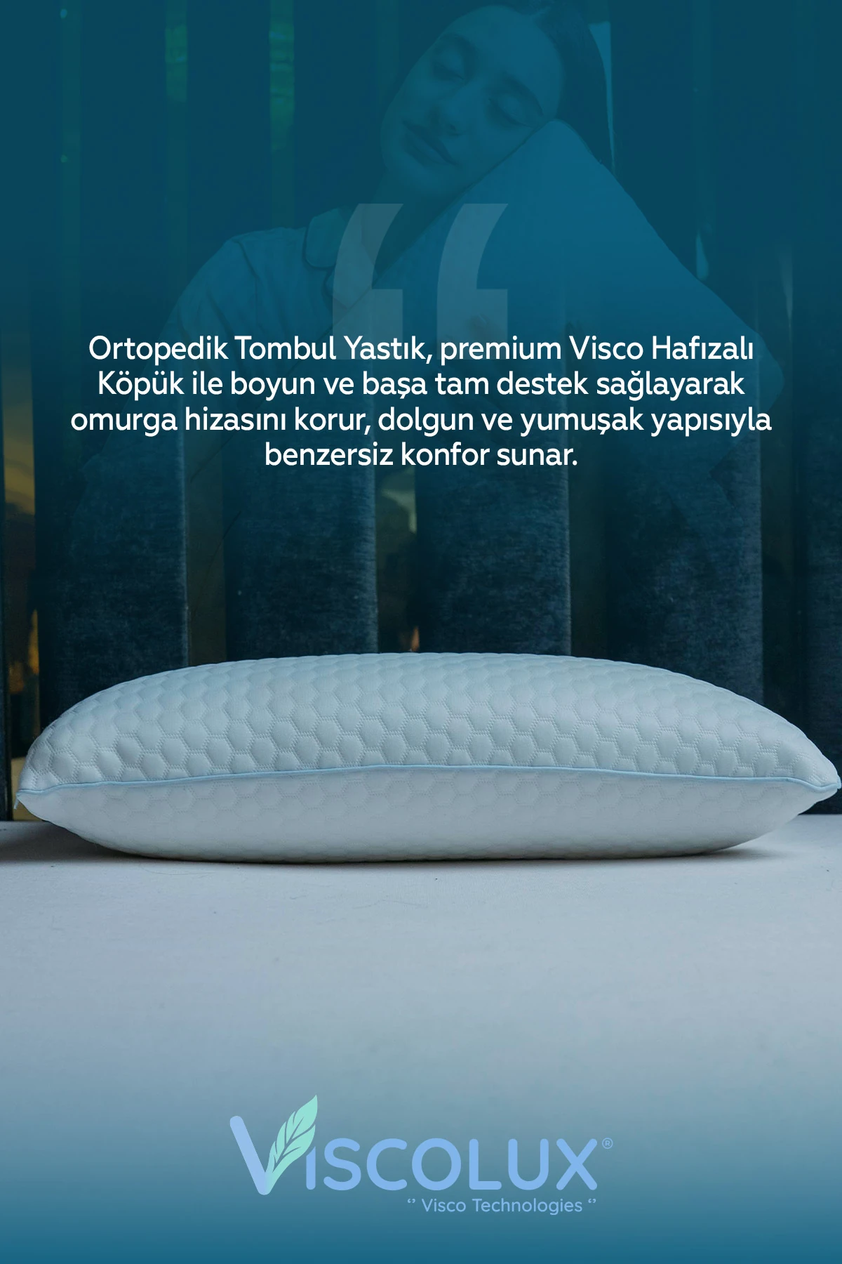 Anadolu Tombul Ortopedik Yastık - Baş Ağrısı Önleyici Klasik Visco Yastık Mavi 60x40x15