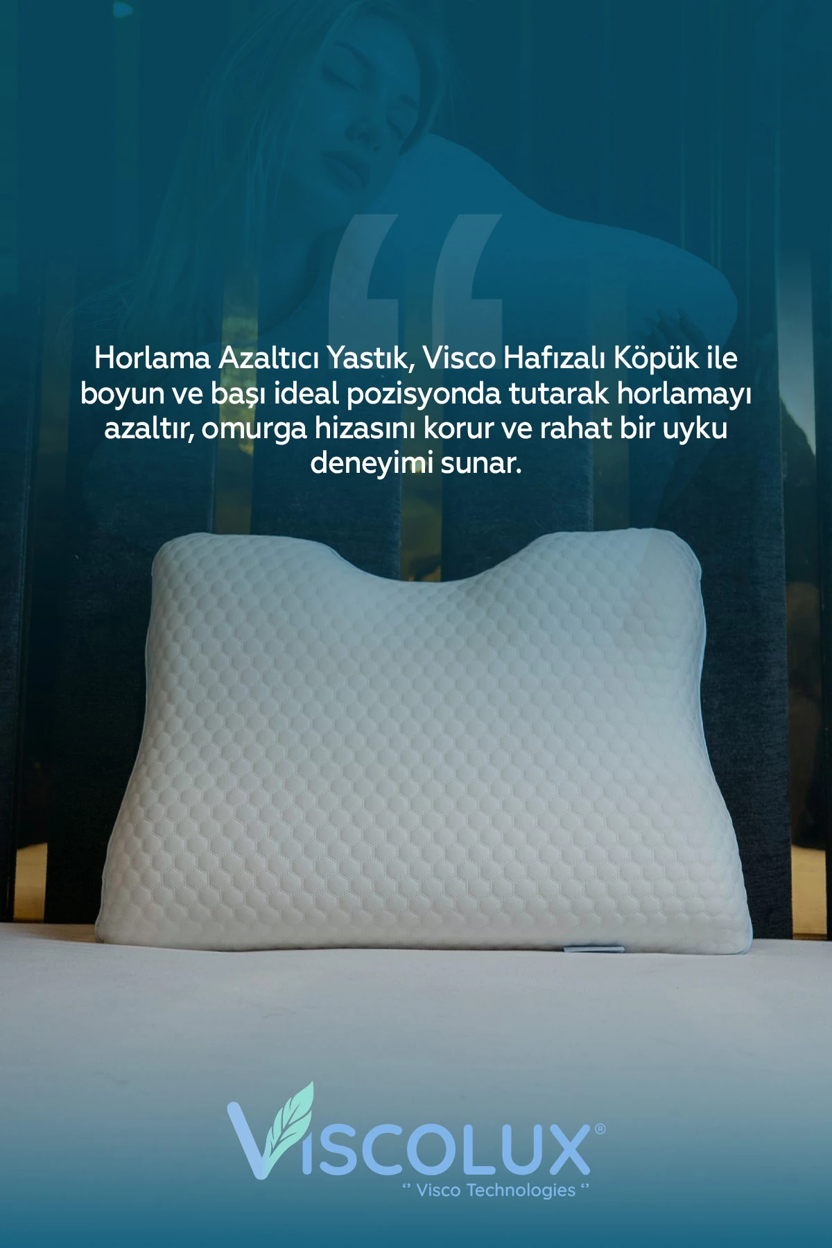 Horlama Azaltıcı Yastık - Horlama Önleyici Ortopedik Visco Yastık Mavi 55x40x12/10