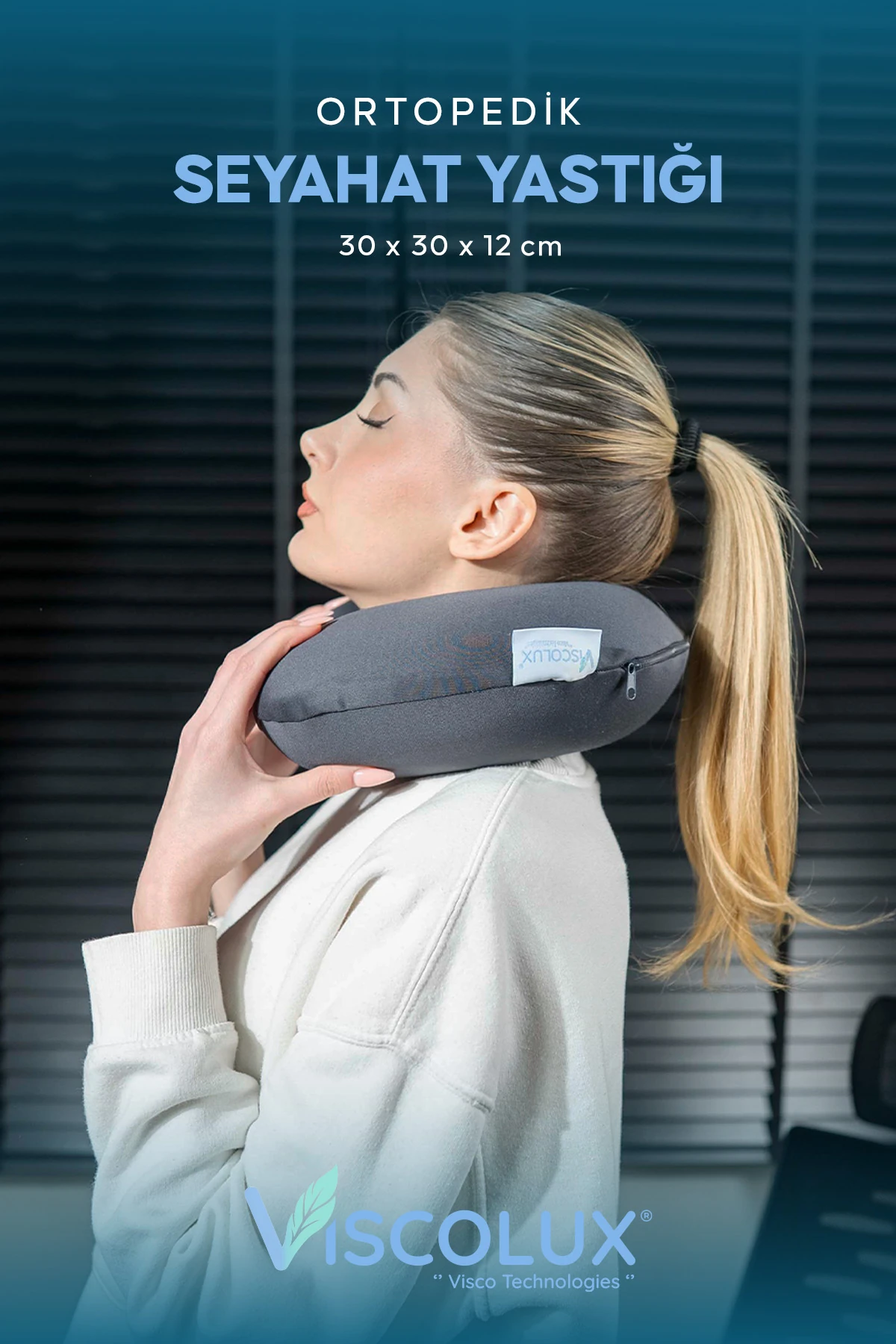 Ortopedik Visco Seyahat Yastığı - Visco Boyun Destekli Yastık Füme 30x30x12
