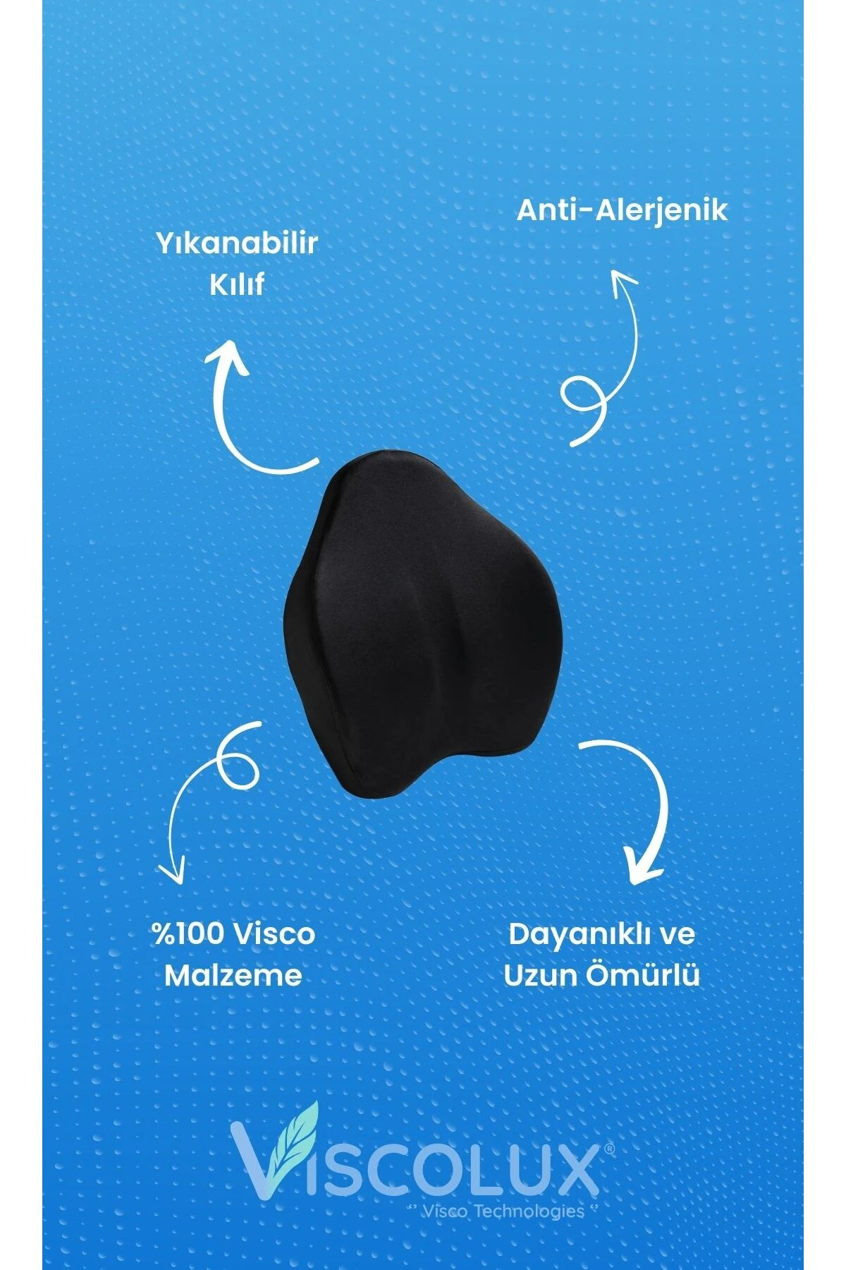 Ortopedik Lüks Bel Destek Yastığı - Premium Visco Bel Destek Minderi Mavi 54x42x9